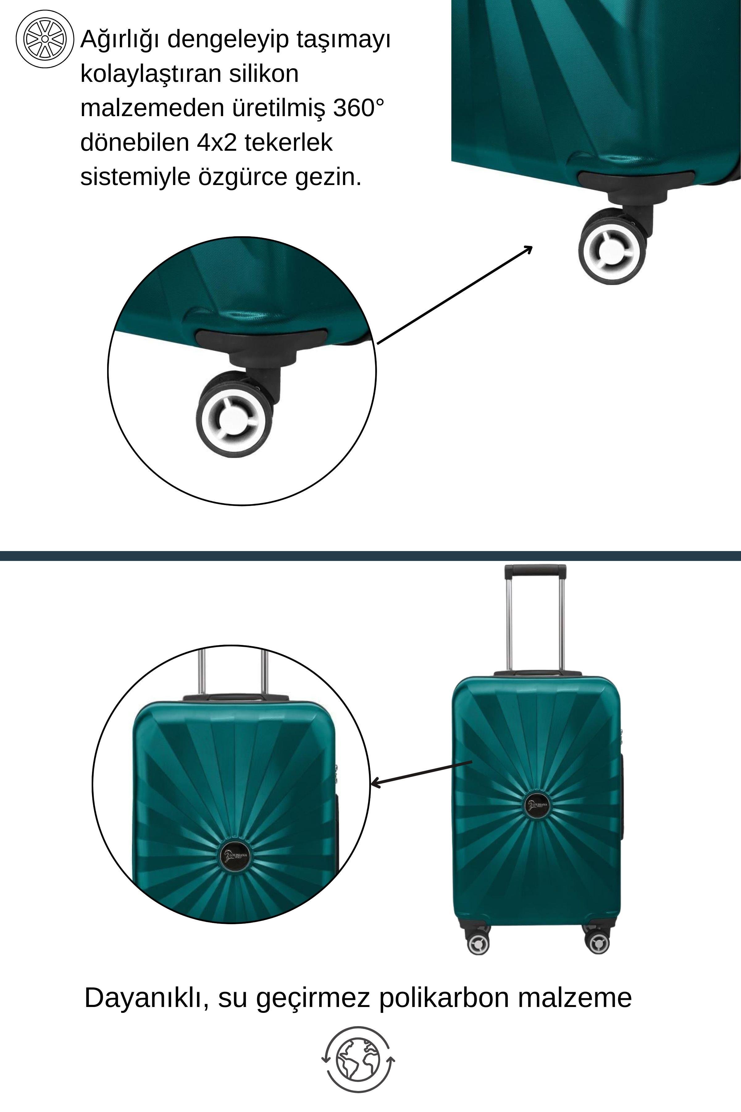 2'li Valiz Seti Polikarbon Büyük Boy – Orta Boy Valiz Petrol 1809