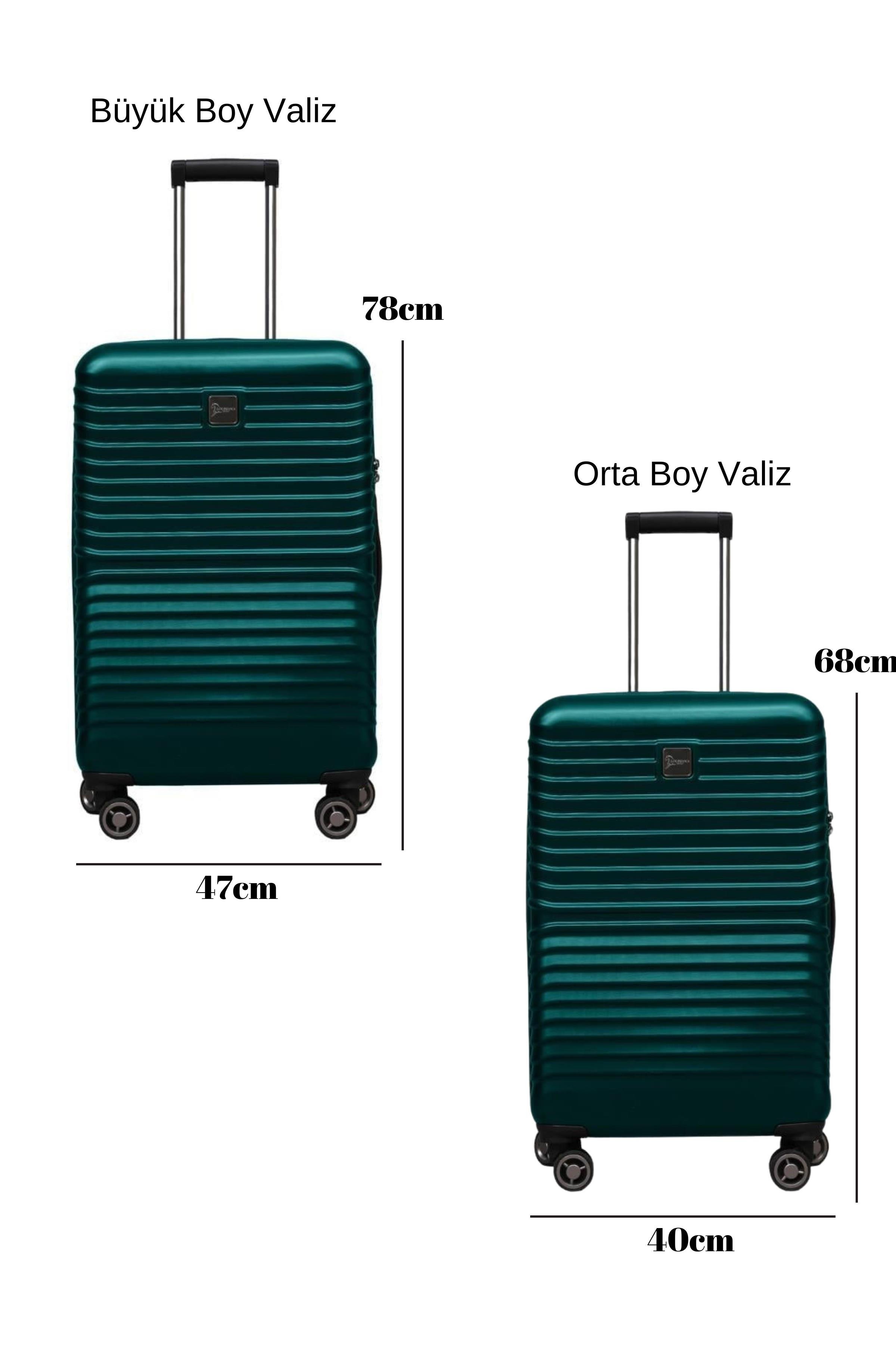 2'li Valiz Seti Polikarbon Büyük Boy – Orta Boy Valiz Petrol 1811