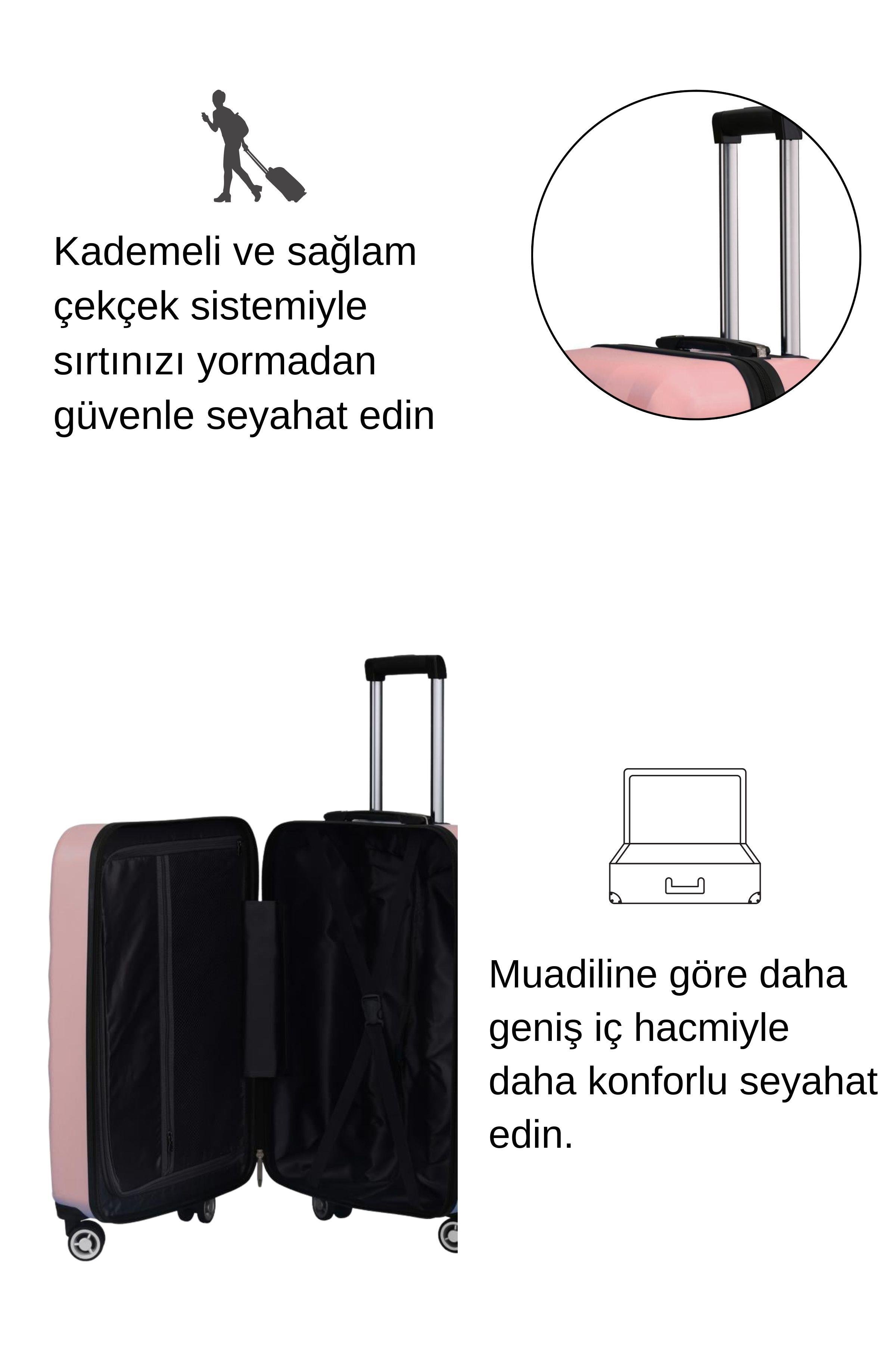 2'li Valiz Seti Polikarbon Büyük Boy – Orta Boy Valiz Rose 1809