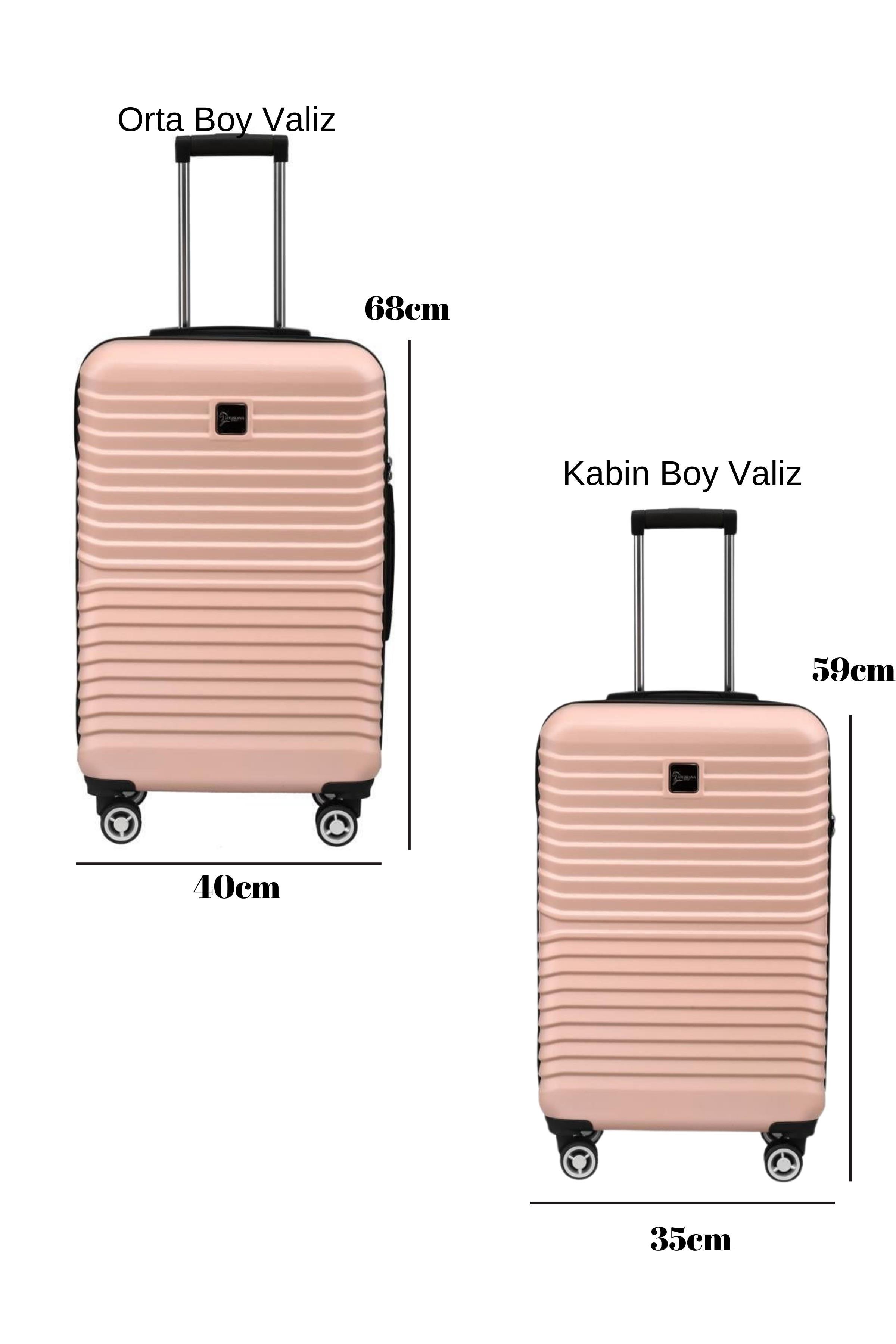 2'li Valiz Seti Polikarbon Orta Boy - Kabin Boy Valiz Pudra 1811