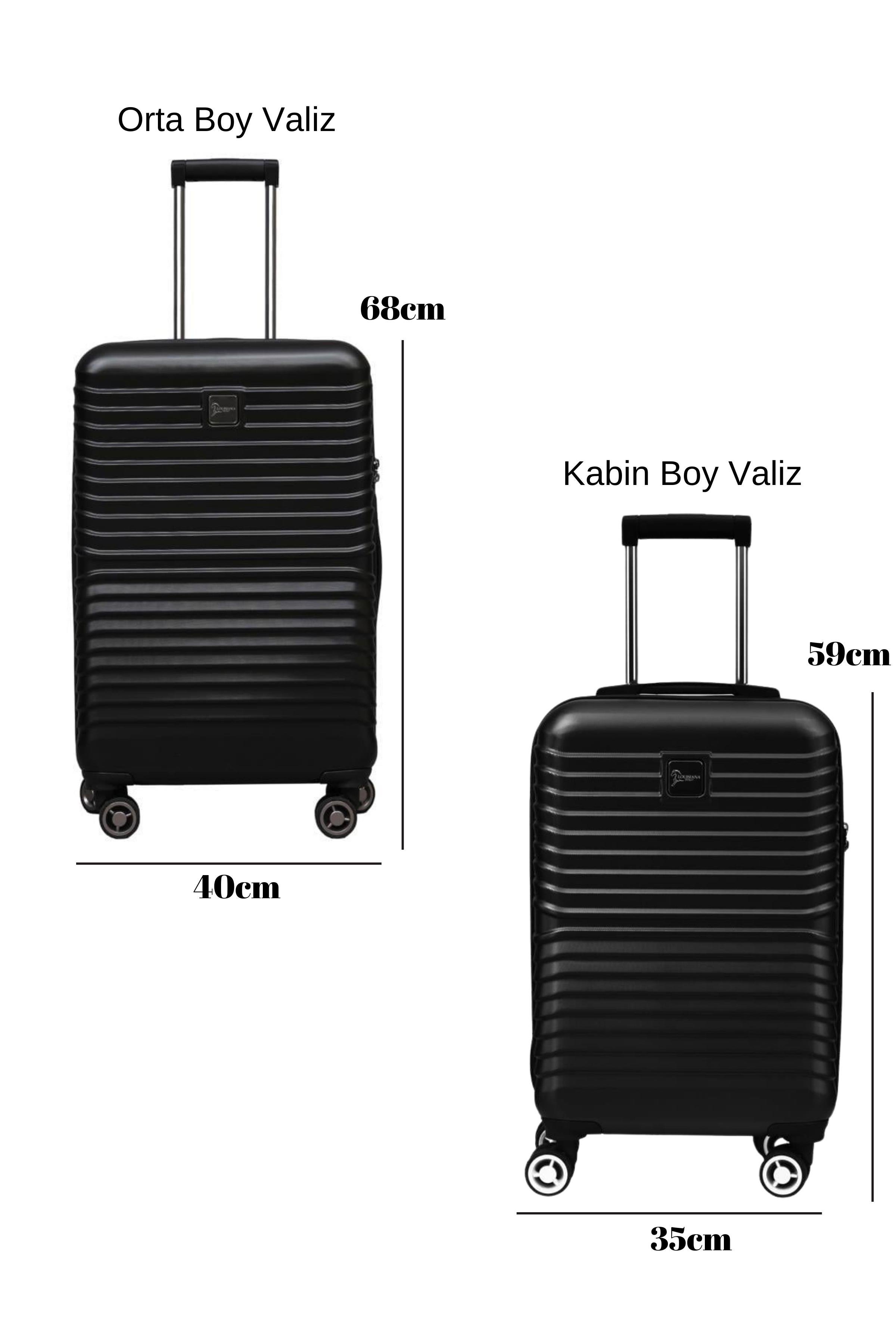 2'li Valiz Seti Polikarbon Orta Boy - Kabin Boy Valiz Siyah 1811