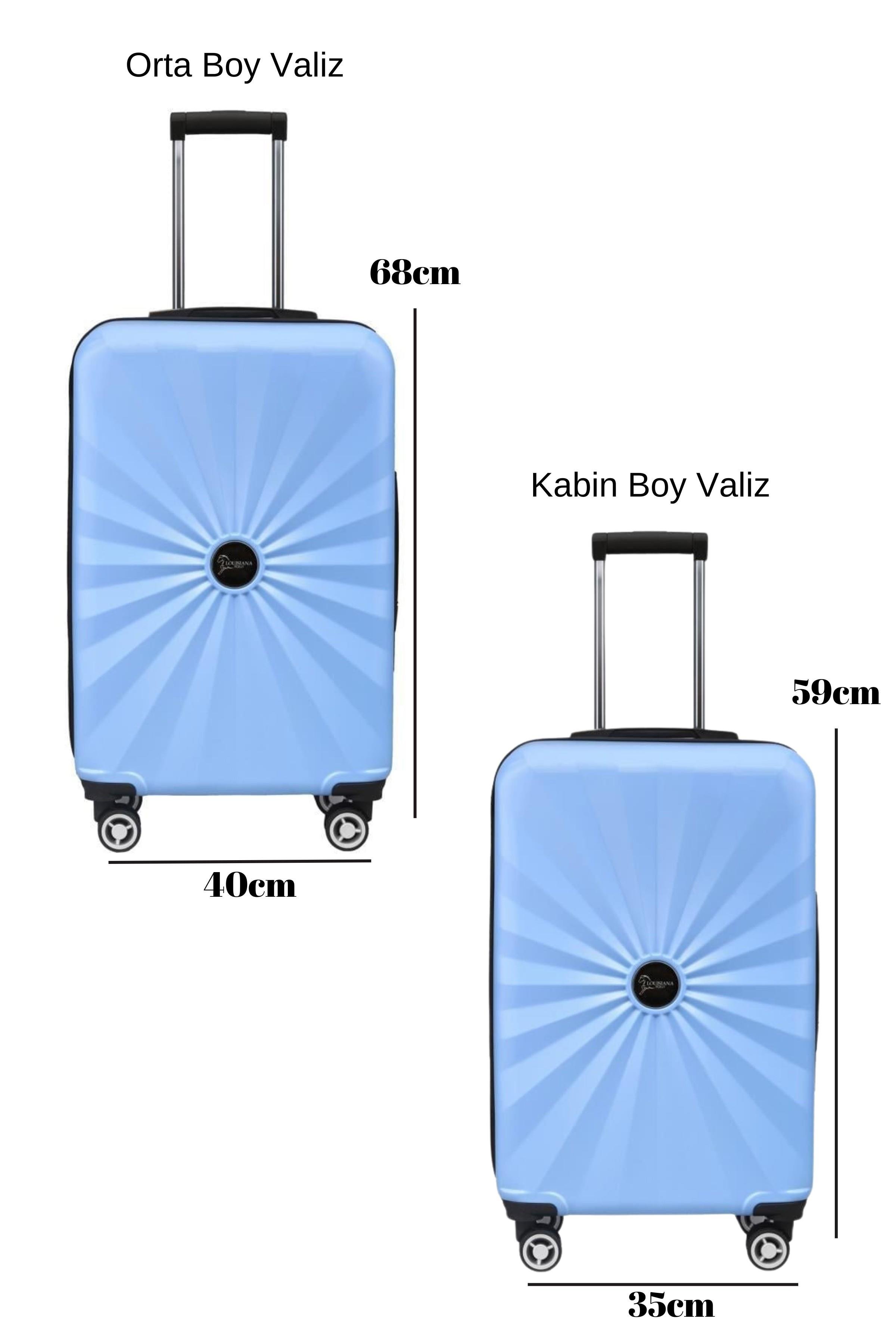 2'li Valiz Seti Polikarbon Orta Boy - Kabin Boy Valiz Mavi 1809