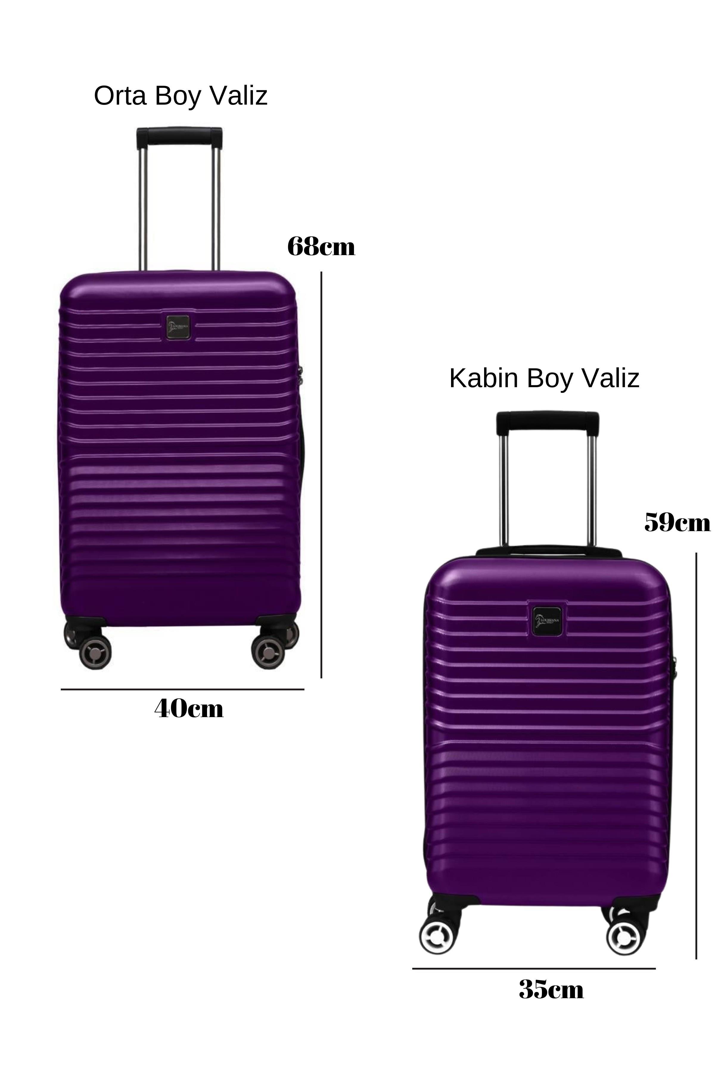 2'li Valiz Seti Polikarbon Orta Boy - Kabin Boy Valiz Mor 1811
