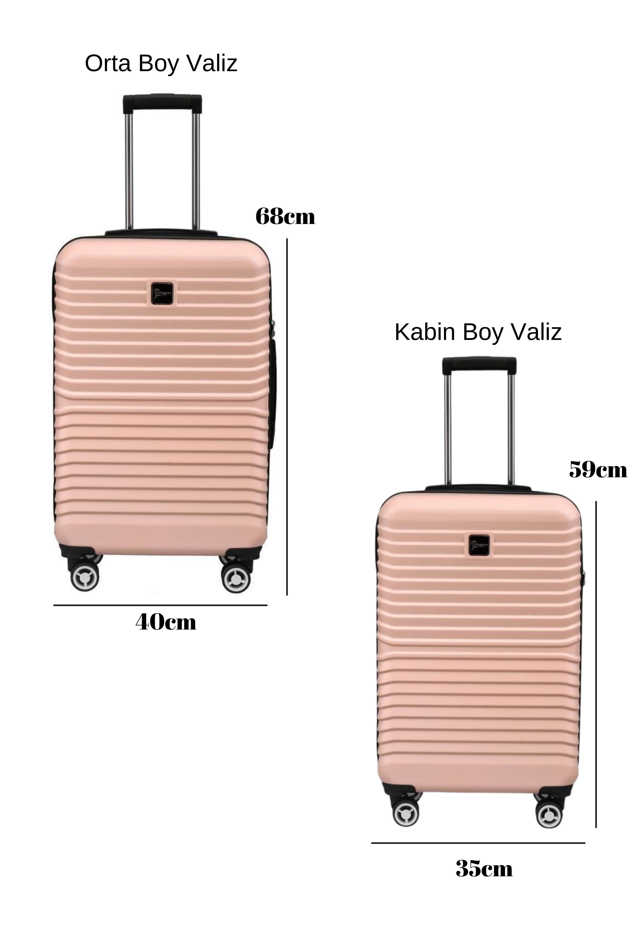 2'li Valiz Seti Polikarbon Orta Boy - Kabin Boy Valiz Pudra 1811
