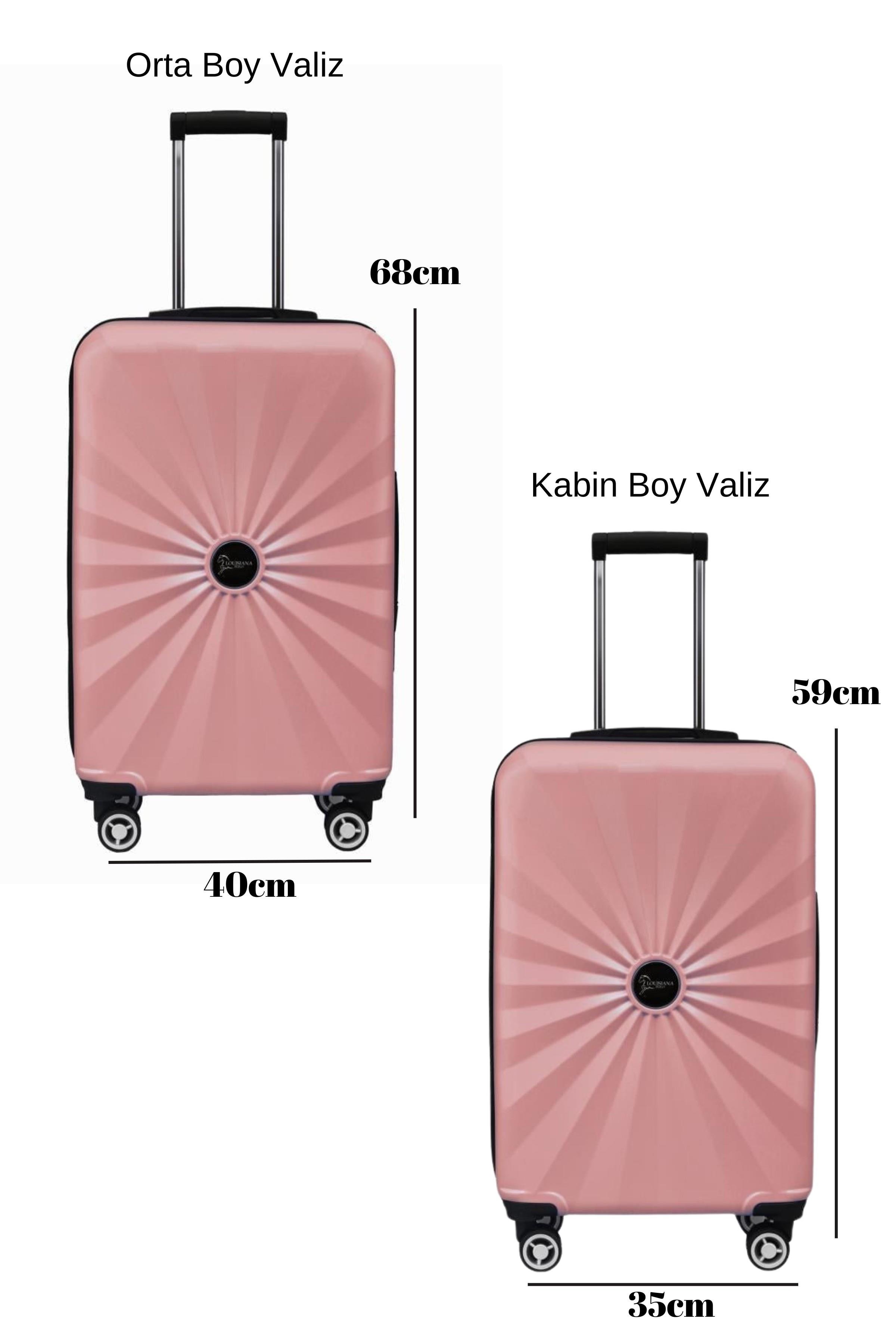 2'li Valiz Seti Polikarbon Orta Boy - Kabin Boy Valiz Rose 1809