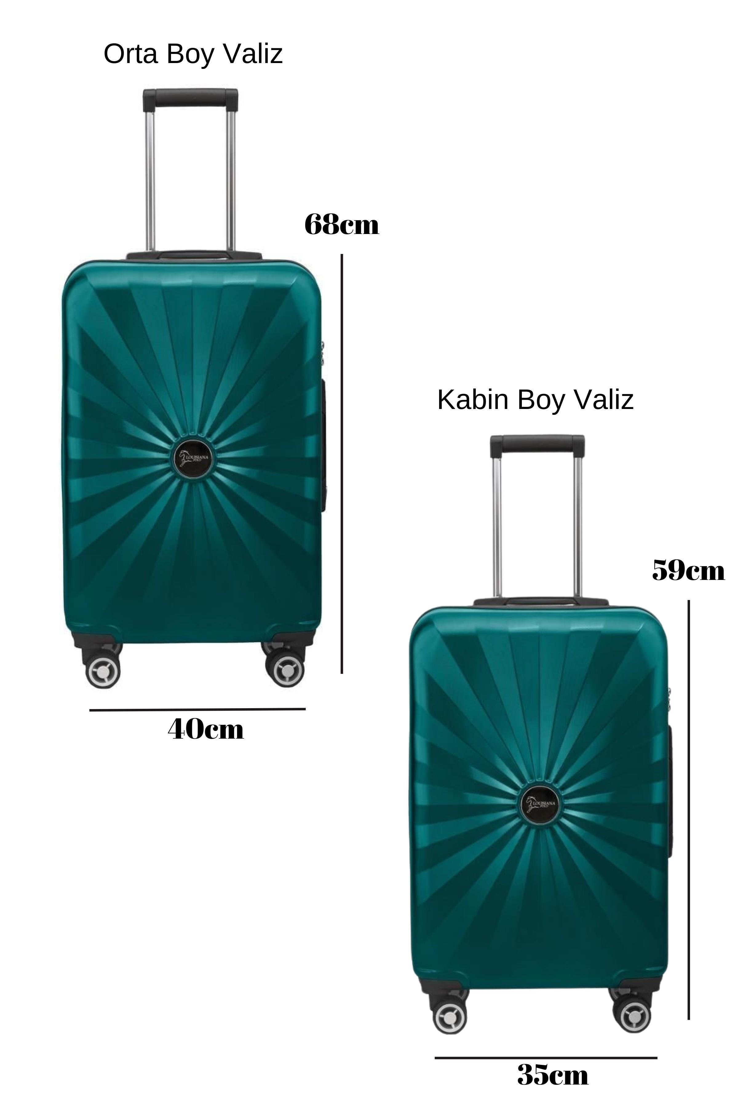 2'li Valiz Seti Polikarbon Orta Boy - Kabin Boy Valiz Petrol 1809