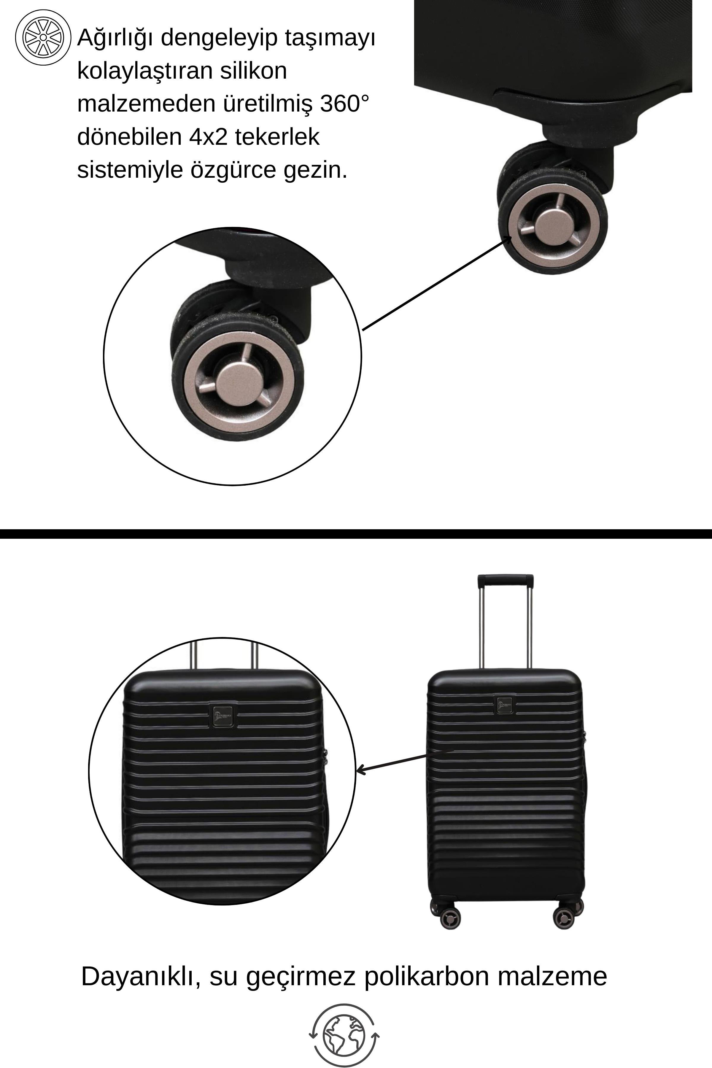 2'li Valiz Seti Polikarbon Orta Boy - Kabin Boy Valiz Siyah 1811