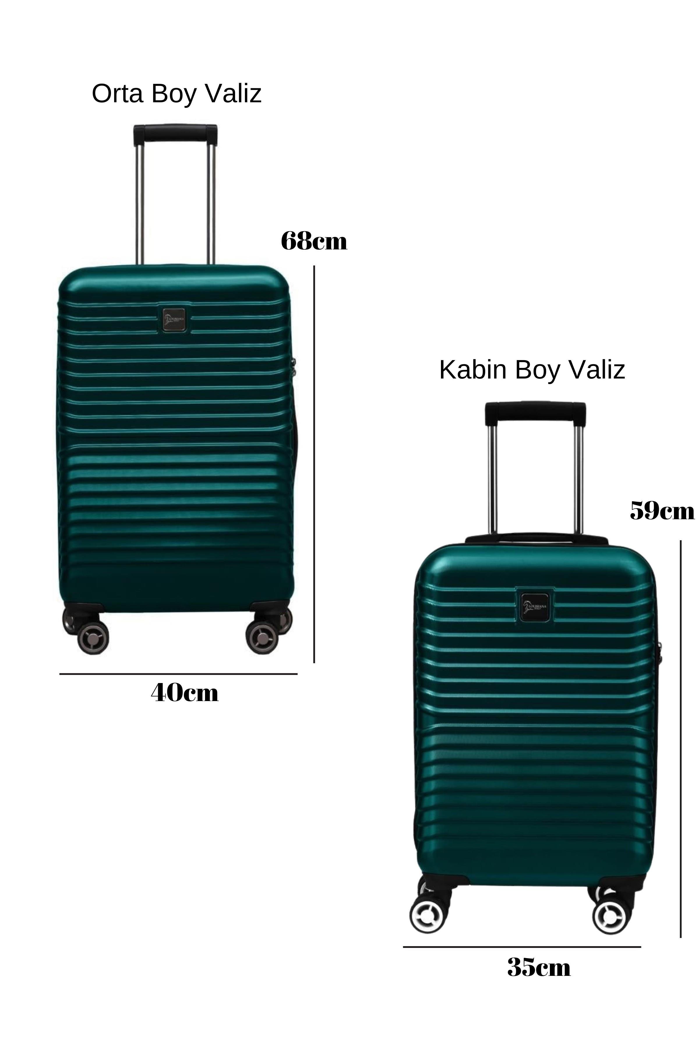 2'li Valiz Seti Polikarbon Orta Boy - Kabin Boy Valiz Petrol 1811