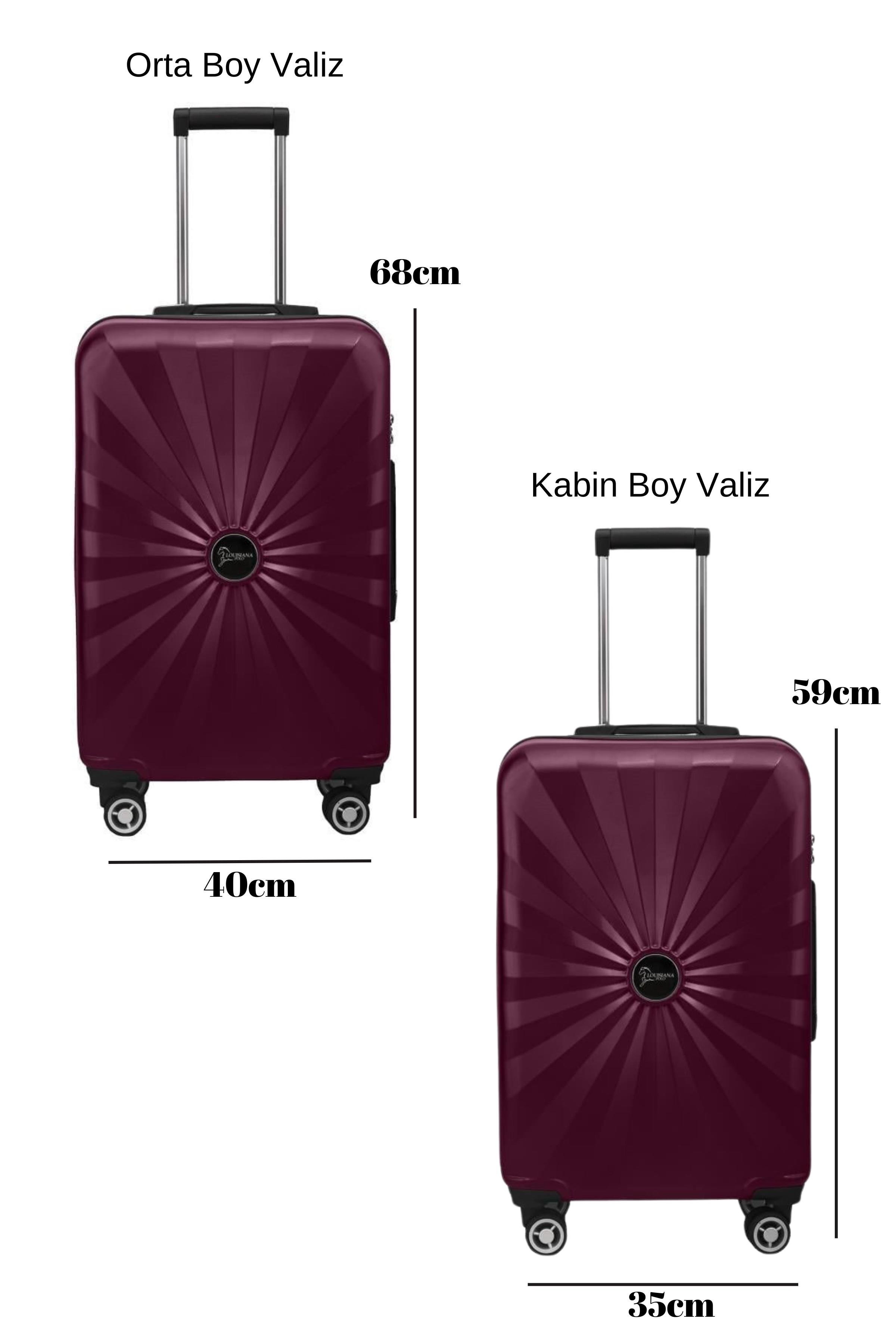 2'li Valiz Seti Polikarbon Orta Boy - Kabin Boy Valiz Bordo 1809