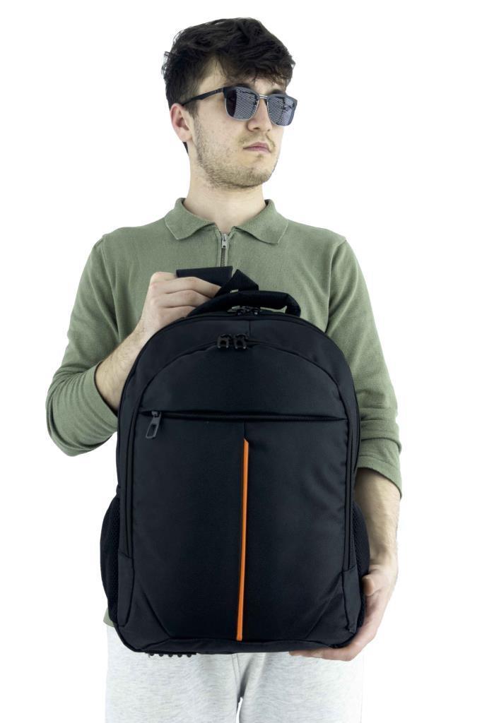 3 Bölmeli Okul Sırt Çantası (Laptop Bölmeli) Siyah-Turuncu 2121