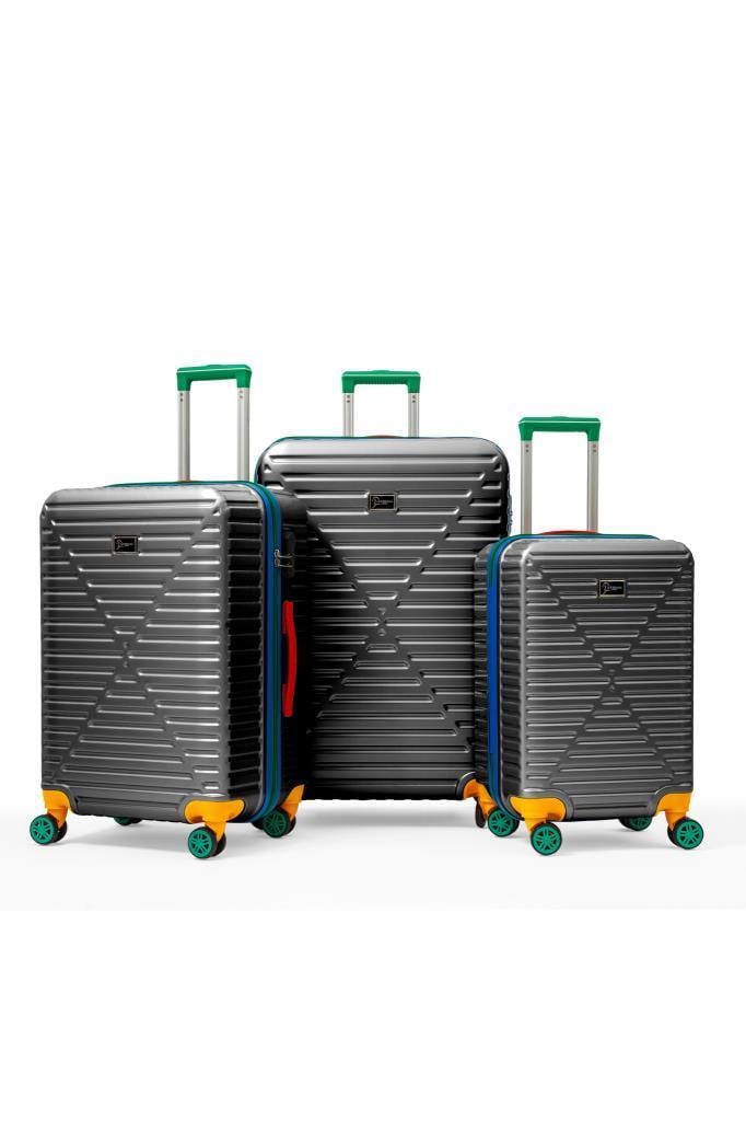 3'lü Valiz Seti %100 Polikarbon Valiz 4x2 Teker Antrasit 1088