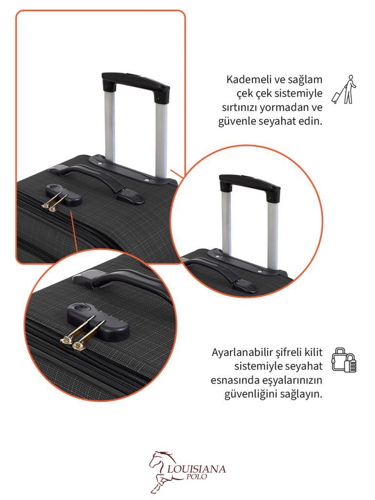 3'lü Valiz Seti 4 Teker Kumaş Valiz Antrasit 1081