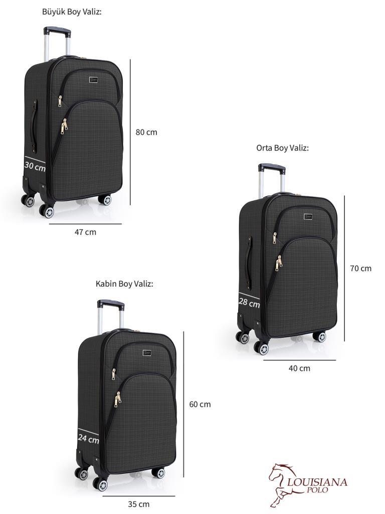 3'lü Valiz Seti 4 Teker Kumaş Valiz Antrasit 1081