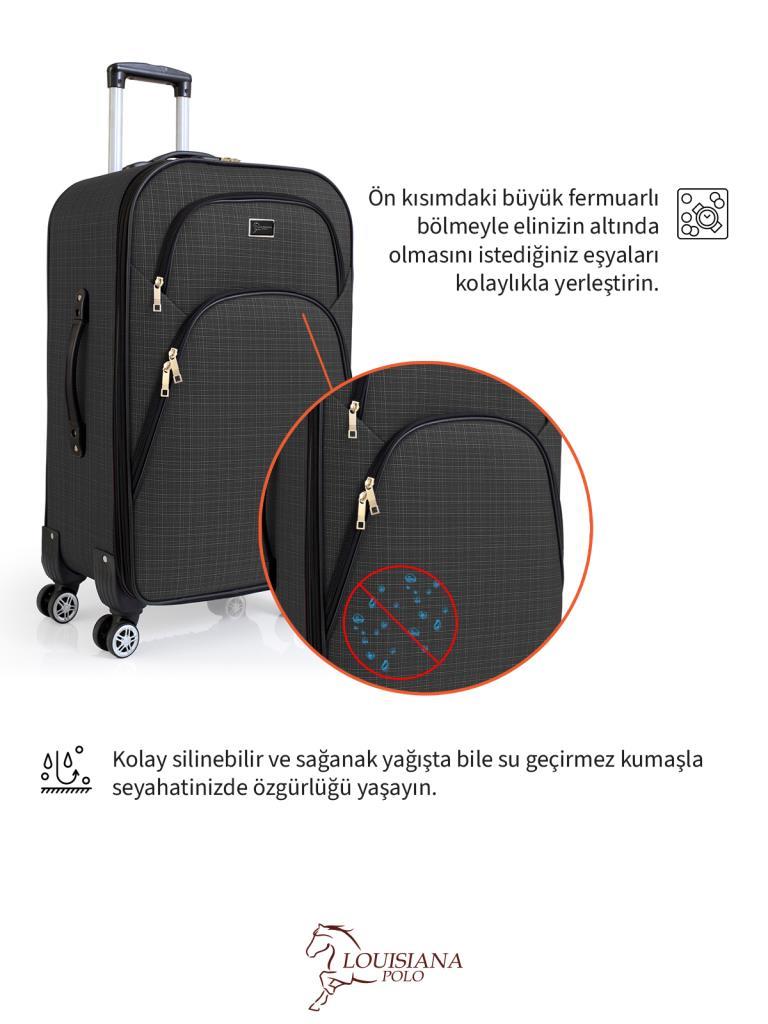 3'lü Valiz Seti 4 Teker Kumaş Valiz Antrasit 1081