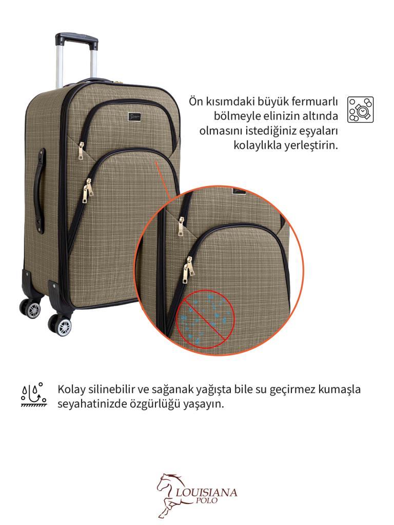 3'lü Valiz Seti 4 Teker Kumaş Valiz Bej 1081