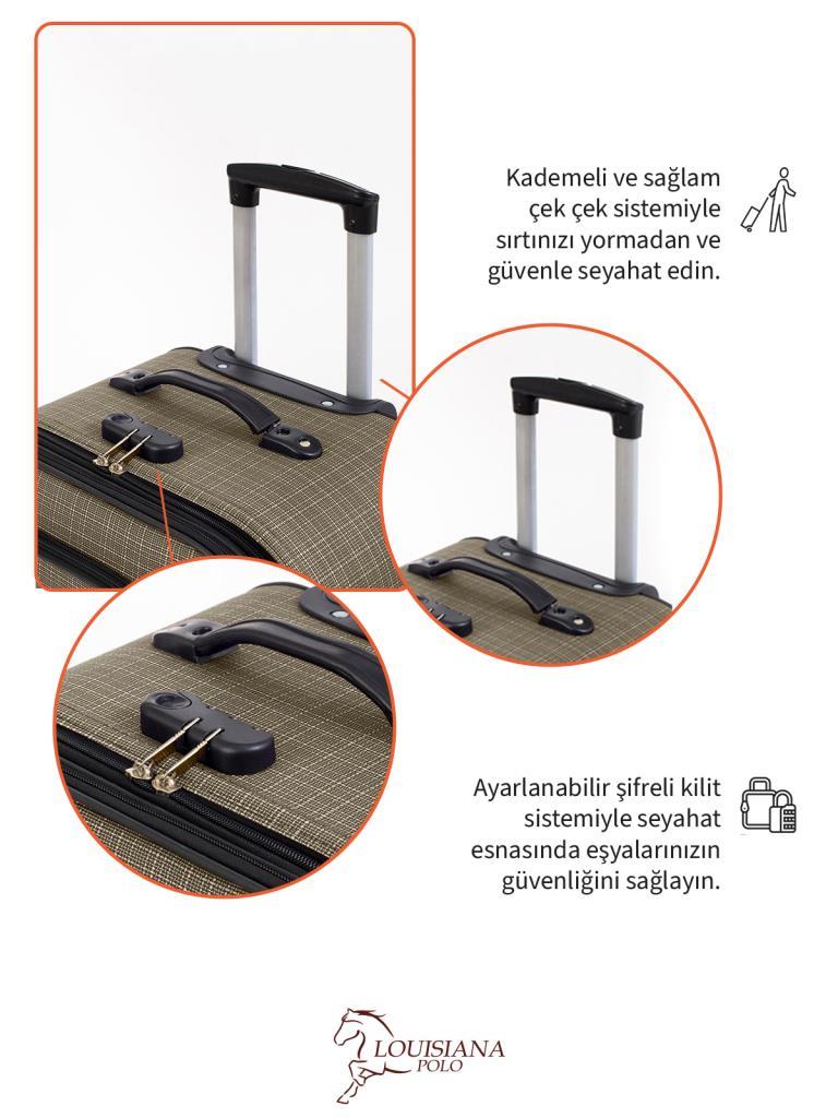 3'lü Valiz Seti 4 Teker Kumaş Valiz Bej 1081