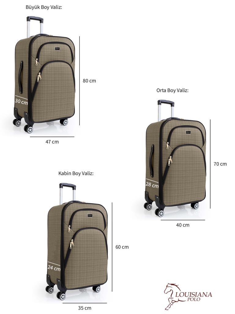 3'lü Valiz Seti 4 Teker Kumaş Valiz Bej 1081