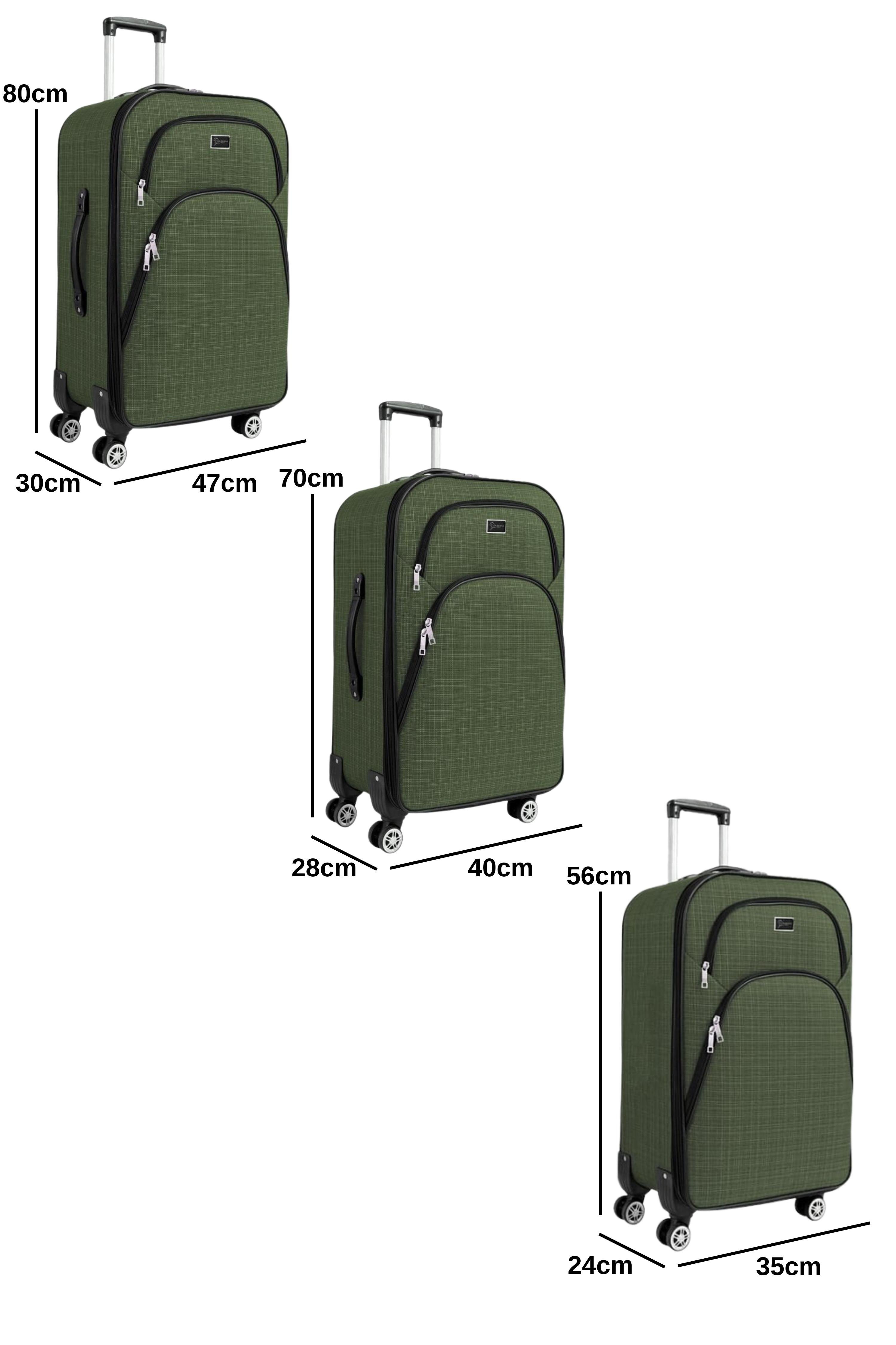 3'lü Valiz Seti 4 Teker Kumaş Valiz Haki 1081