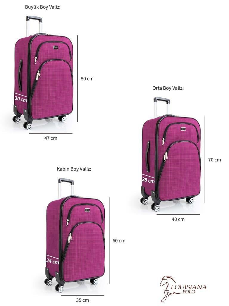 3'lü Valiz Seti 4 Teker Kumaş Valiz Pembe 1081