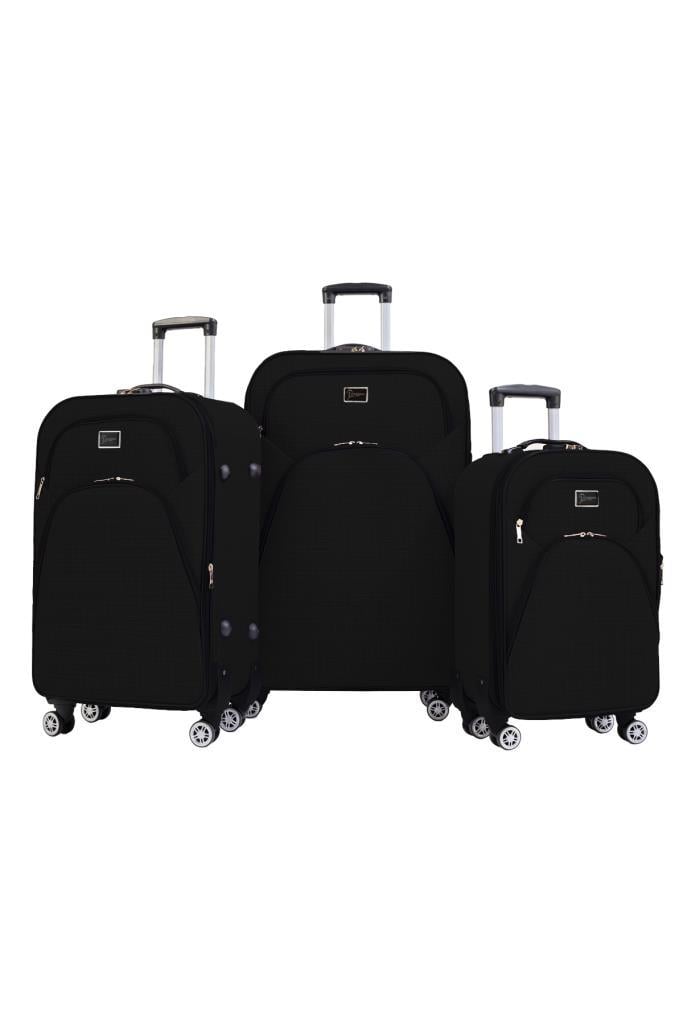 3'lü Valiz Seti 4 Teker Kumaş Valiz Siyah 1081