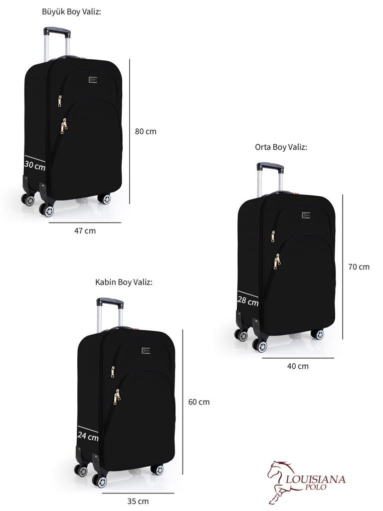 3'lü Valiz Seti 4 Teker Kumaş Valiz Siyah 1081