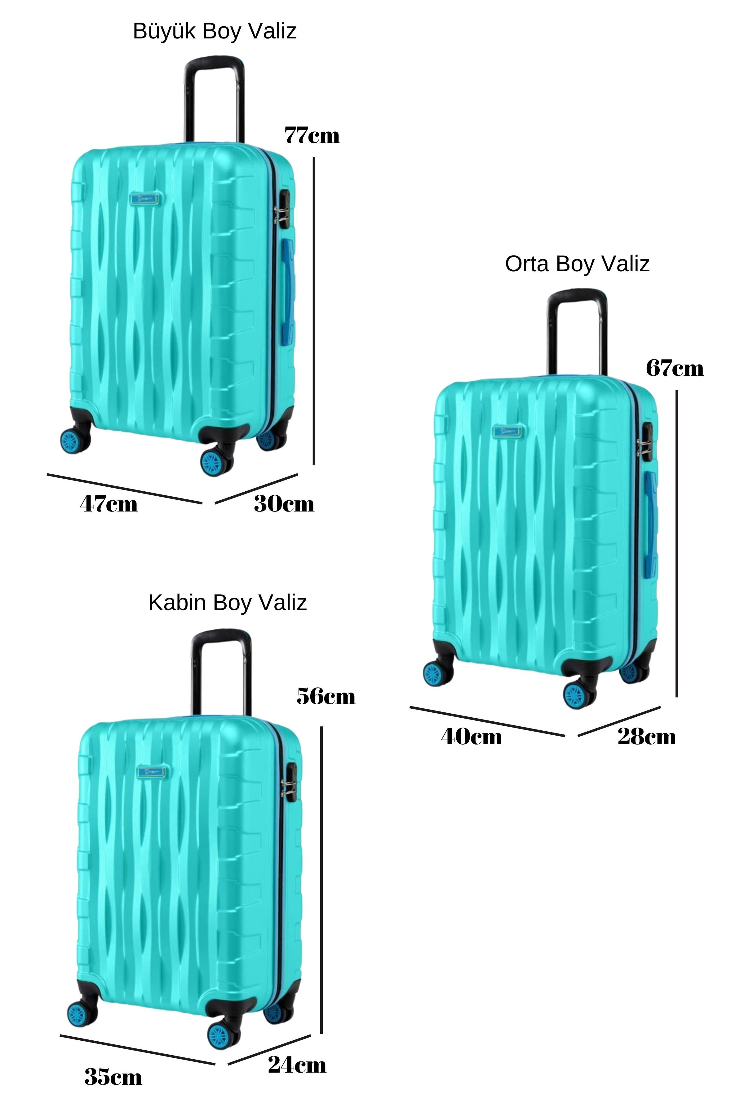 3'lü Valiz Seti Büyük Boy - Orta Boy - Kabin Boy Su Yeşili 1167