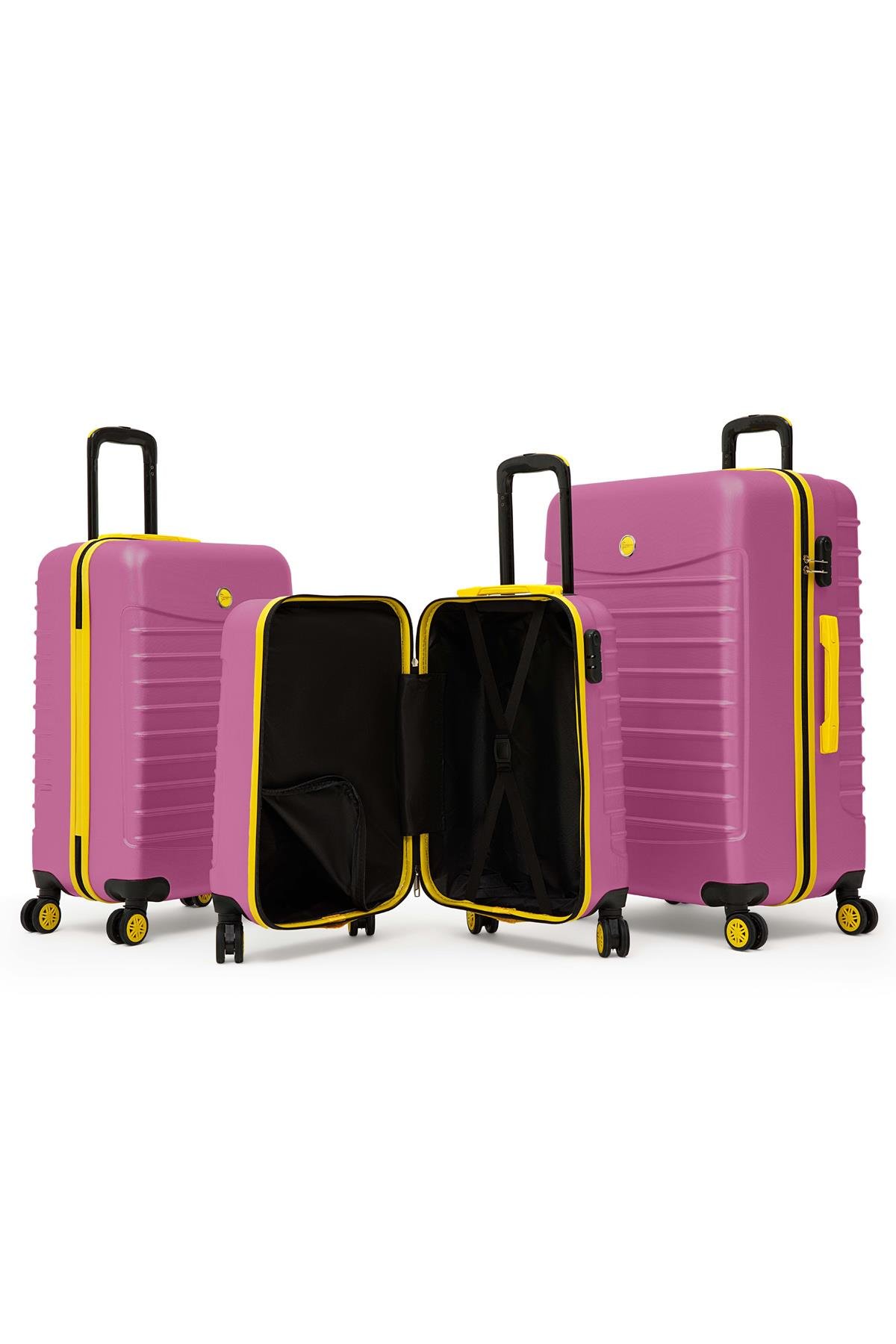 3'lü Valiz Seti Büyük Boy - Orta Boy - Kabin Boy Pembe 1168