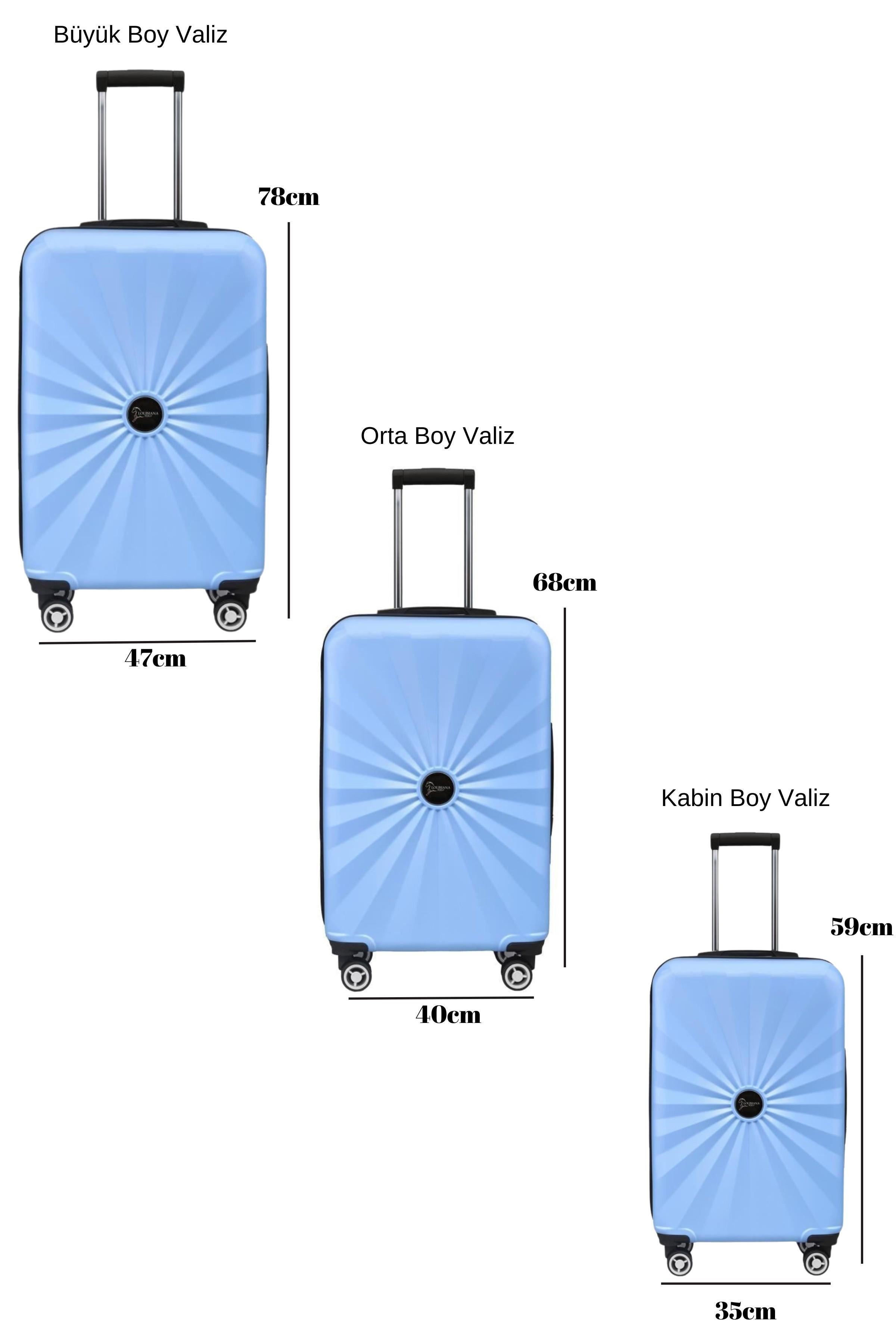 3'lü Valiz Seti Polikarbon 4x2 Teker Mavi 1809