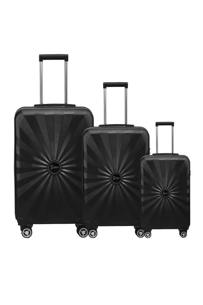 3'lü Valiz Seti Polikarbon Valiz 4x2 Teker Siyah 1809
