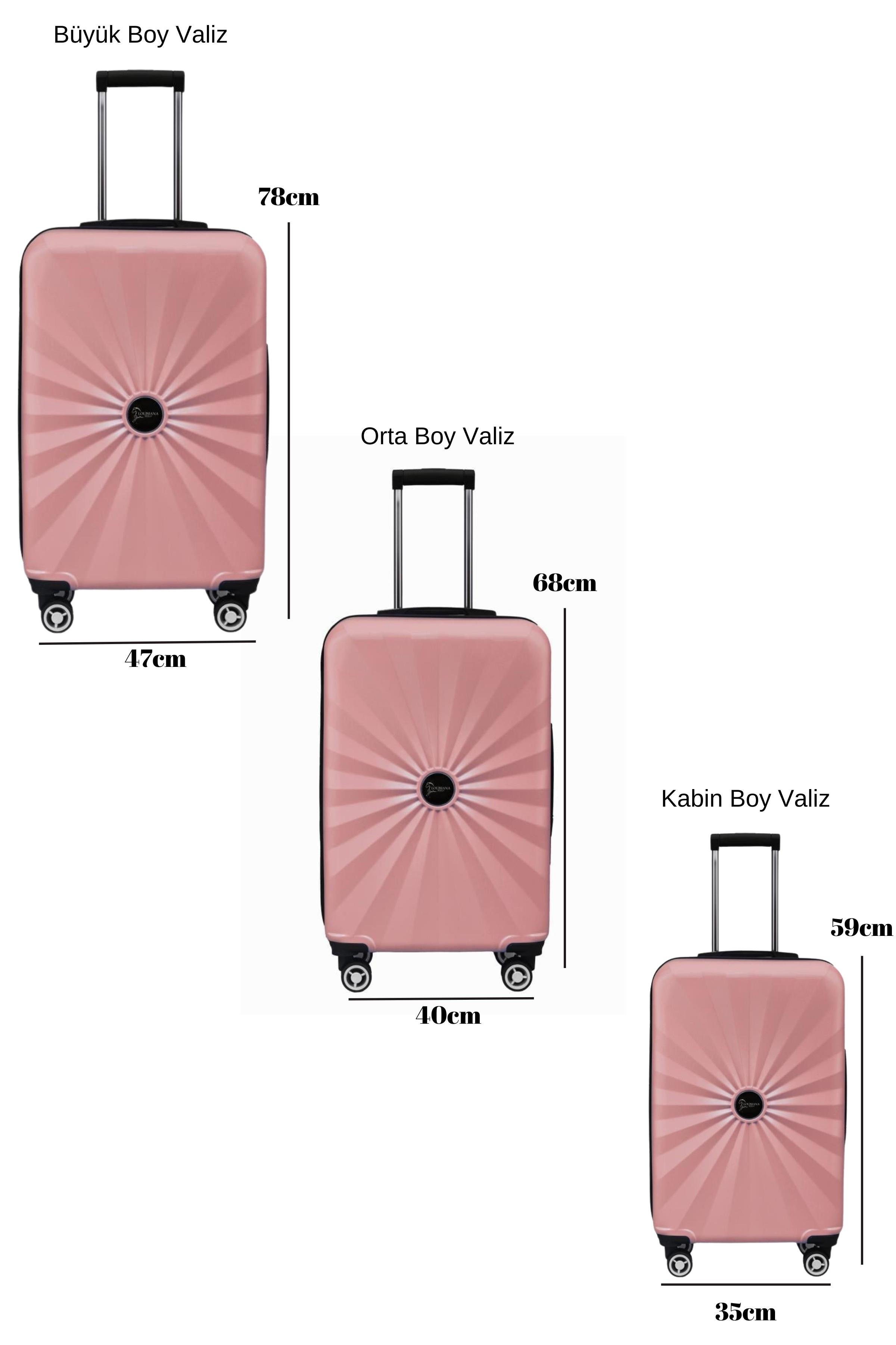 3'lü Valiz Seti Polikarbon Valiz 4x2 Teker Rose 1809