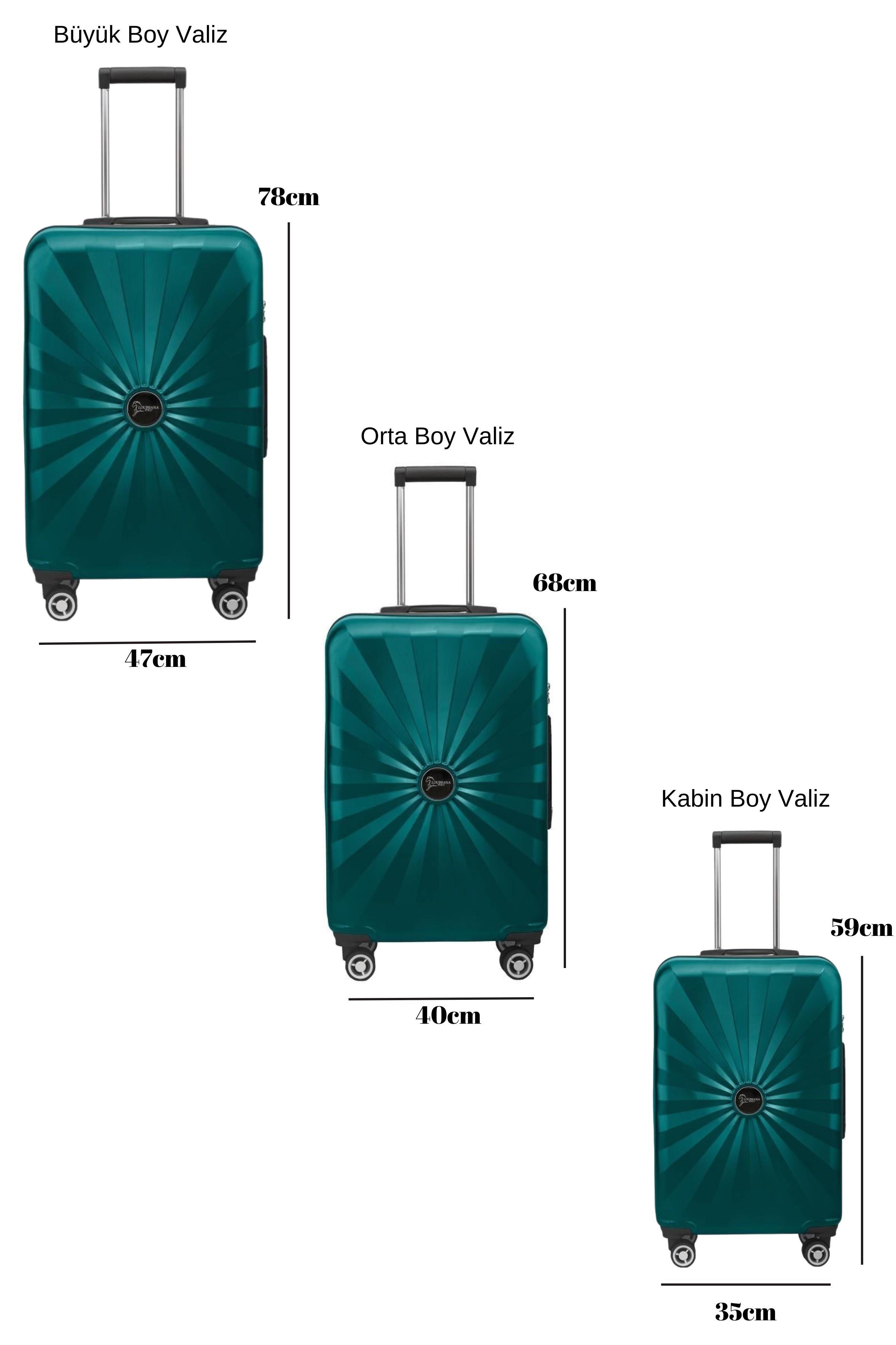 3'lü Valiz Seti Polikarbon Valiz 4x2 Teker Petrol 1809