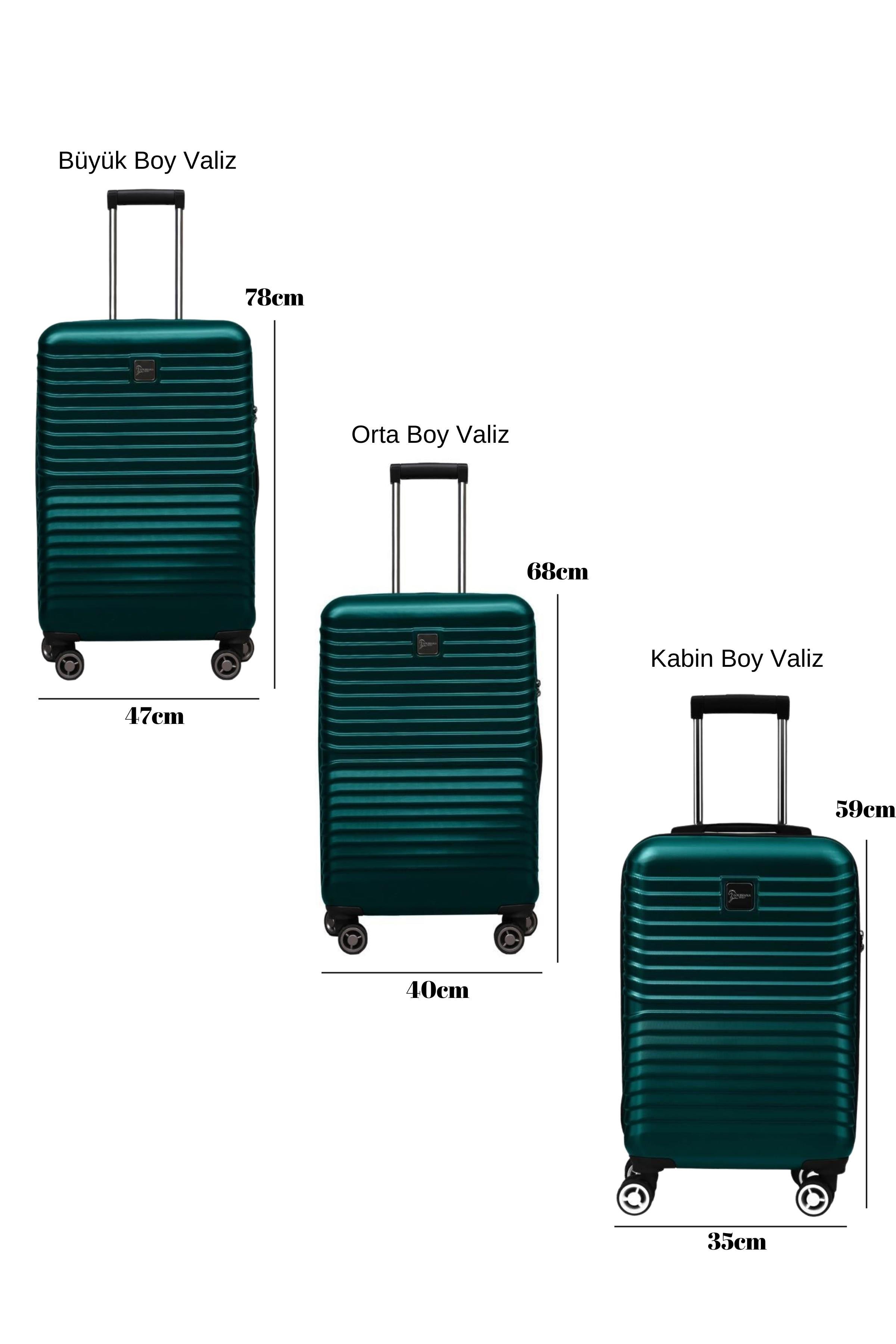 3'lü Valiz Seti Polikarbon Valiz 4x2 Teker Petrol 1811