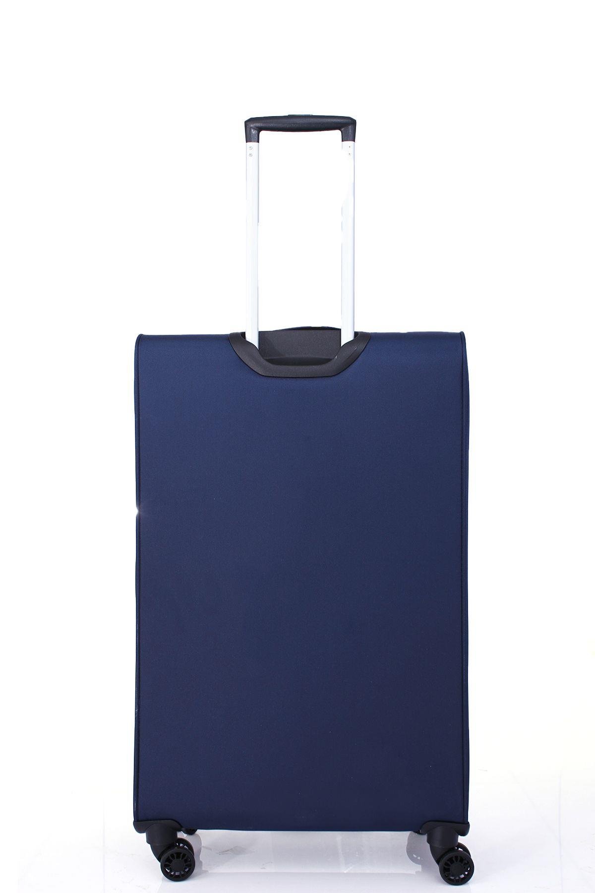 4200 3'LÜ SET Ultra Light Hafif Lüx Kumaş Tekerlekli Valiz Lacivert