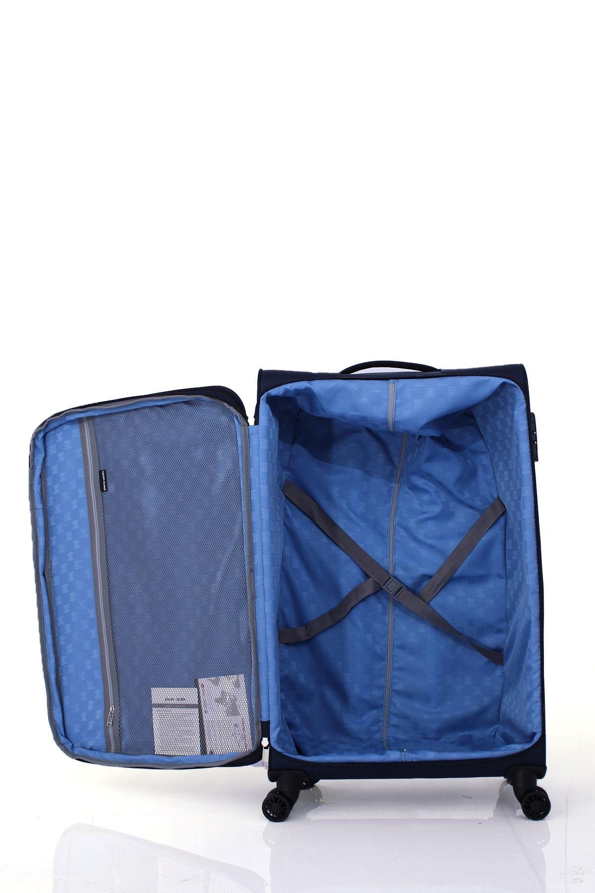 4200 3'LÜ SET Ultra Light Hafif Lüx Kumaş Tekerlekli Valiz Lacivert