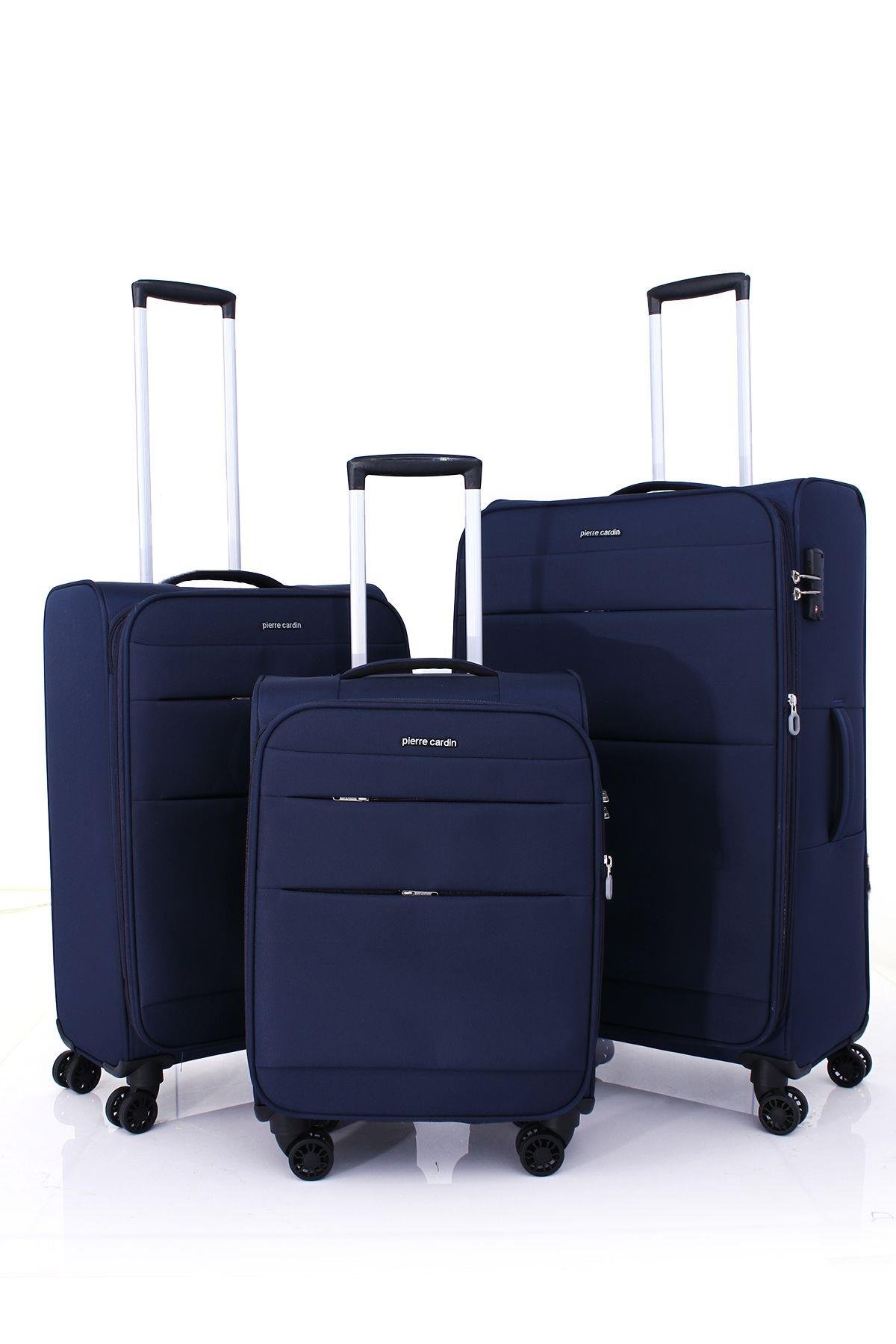 4200 3'LÜ SET Ultra Light Hafif Lüx Kumaş Tekerlekli Valiz Lacivert