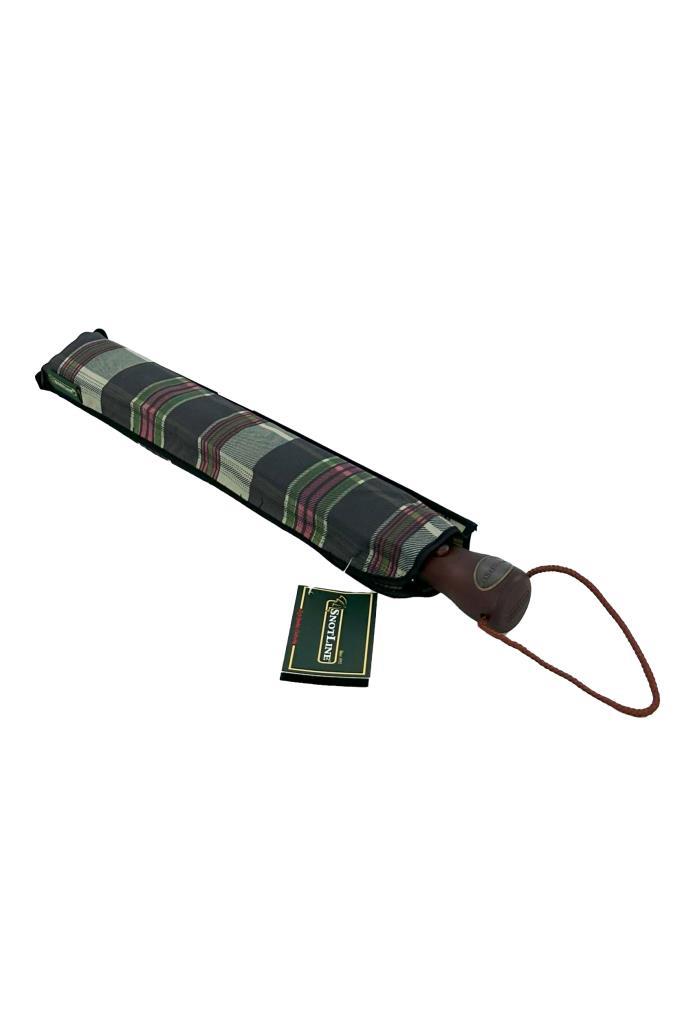 April Lüx Şemsiye Kahve Yeşil Çizgili Ekose Desenli 32-L