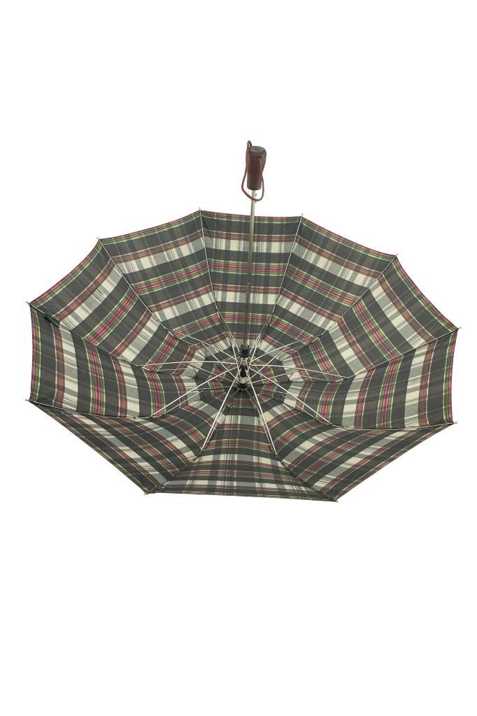 April Lüx Şemsiye Kahve Yeşil Çizgili Ekose Desenli 32-L