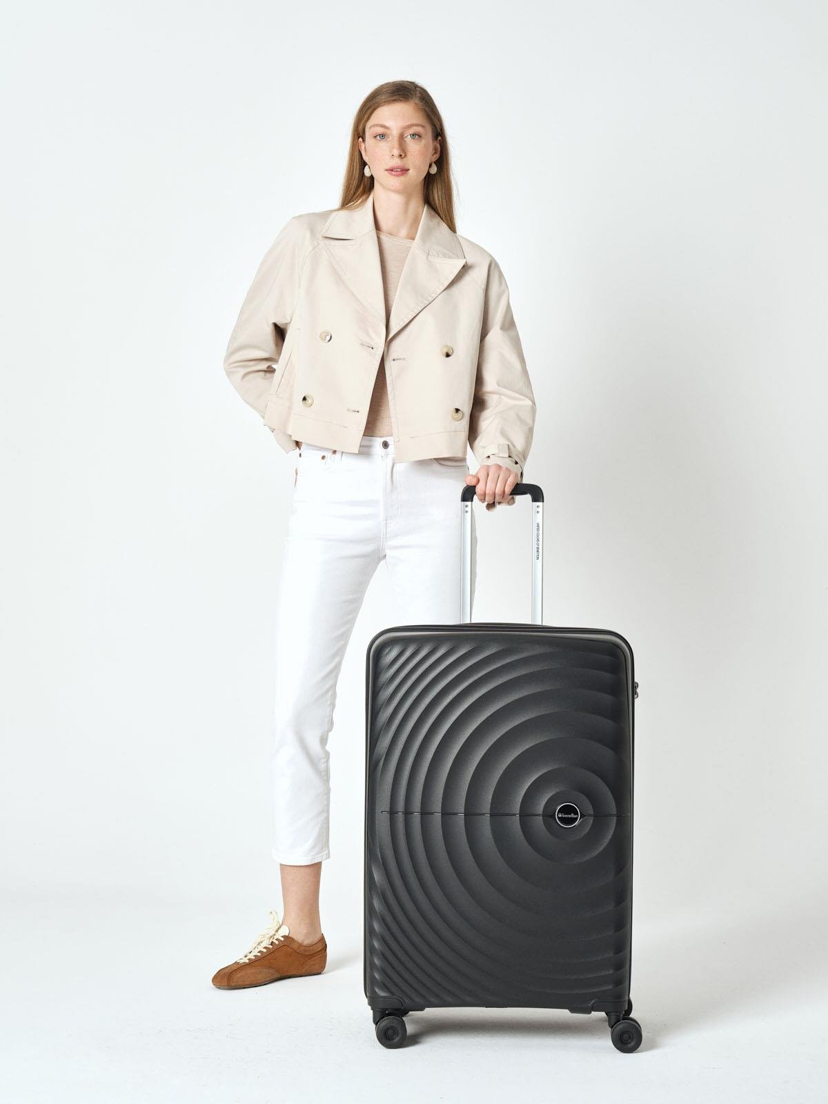 Benetton 2'li Set Büyük Ve Kabin Boy %100 Polipropilen Valiz Siyah 14Bnt8002