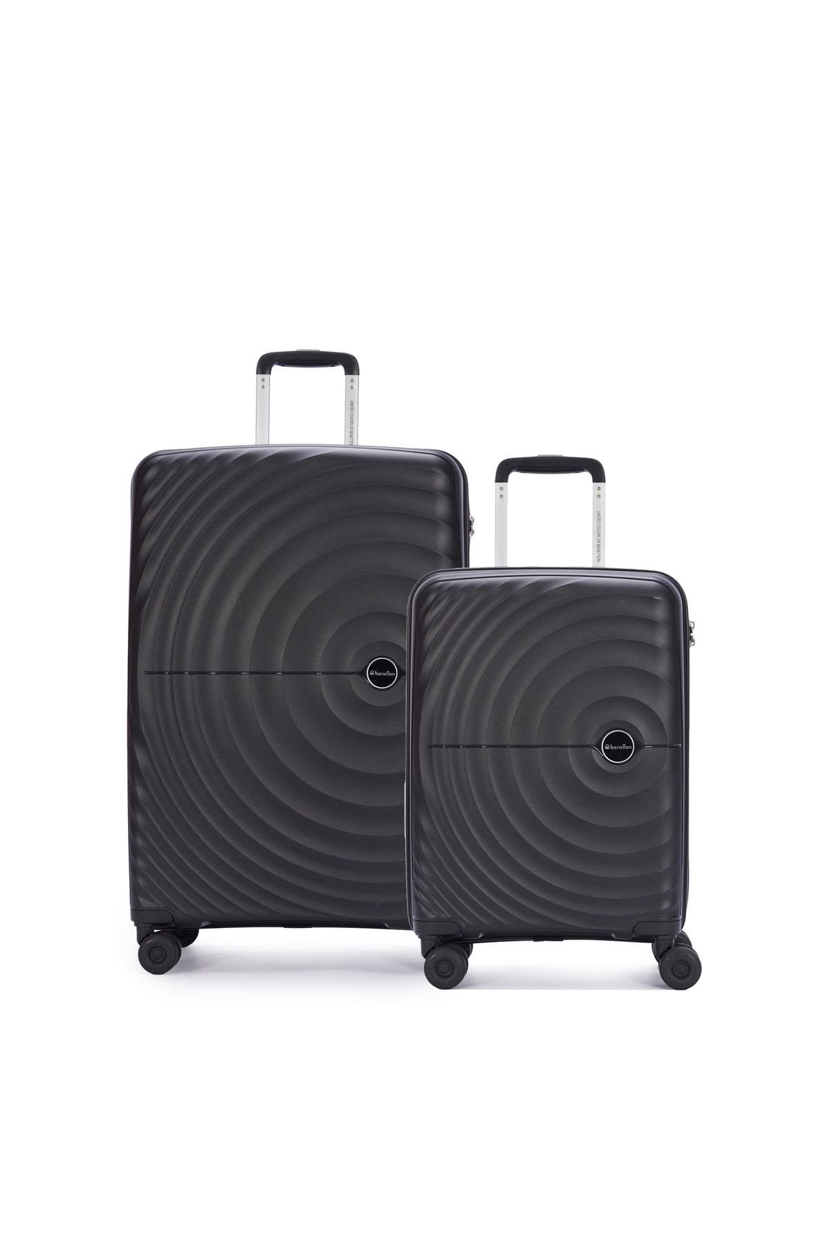 Benetton 2'li Set Büyük Ve Kabin Boy %100 Polipropilen Valiz Siyah 14Bnt8002
