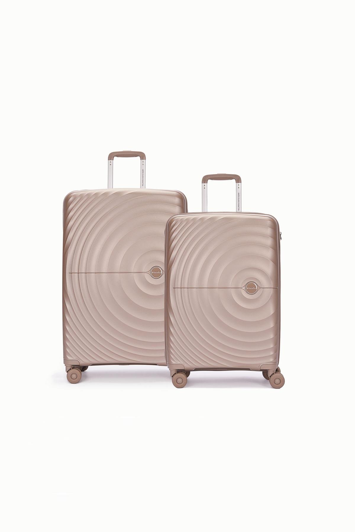 Benetton 2'li Set Büyük Ve Orta Boy %100 Polipropilen Valiz Şampanya 14Bnt8002