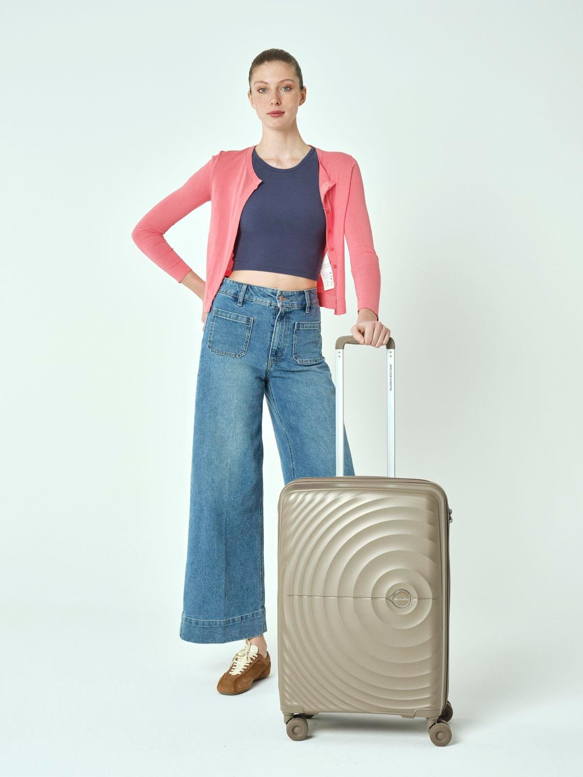 Benetton 2'li Set Orta Ve Kabin Boy %100 Polipropilen Valiz Şampanya 14Bnt8002