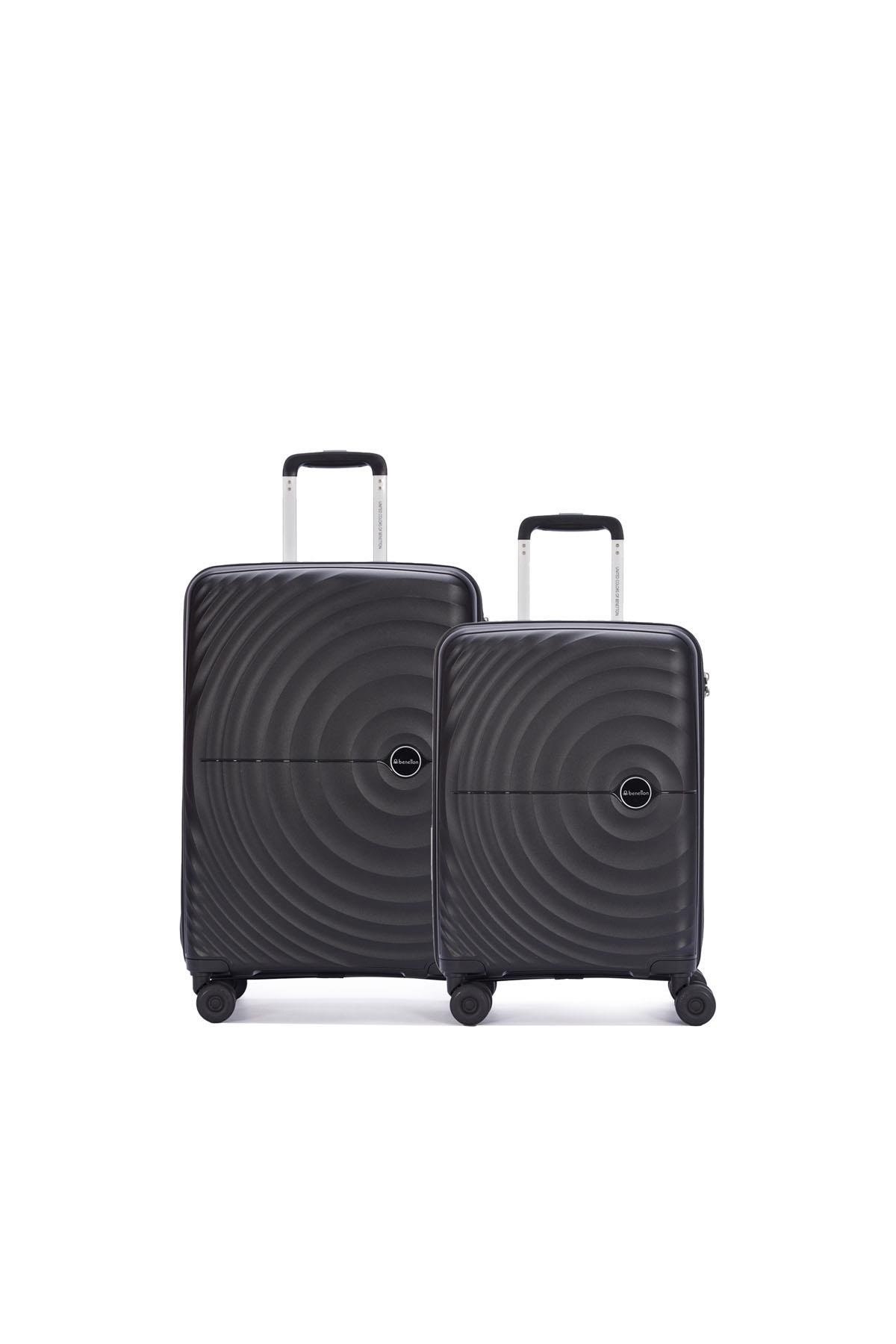 Benetton 2'li Set Orta Ve Kabin Boy %100 Polipropilen Valiz Siyah 14Bnt8002