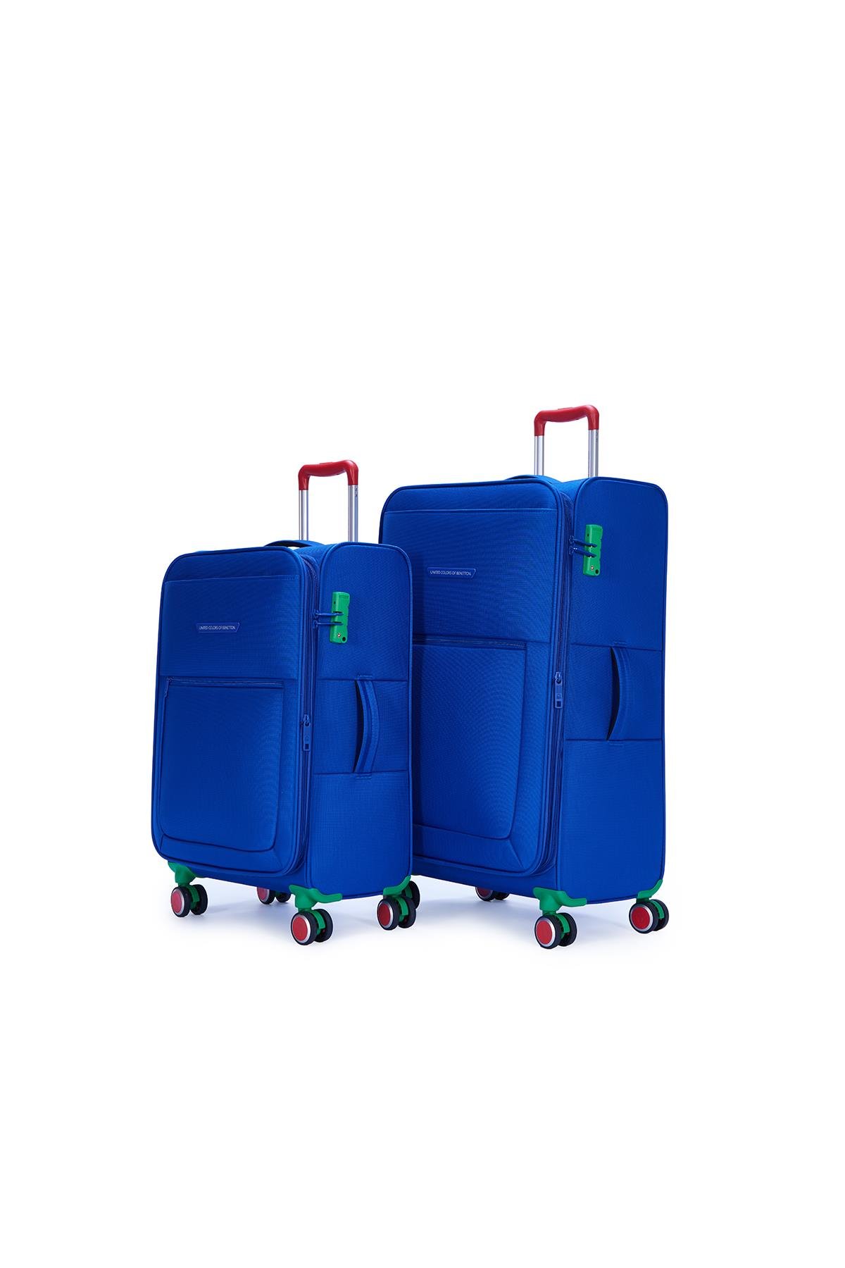Benetton 2'li Valiz Seti Orta Ve Kabin Boy Lüx Kumaş Valiz Mavi Bnt2800