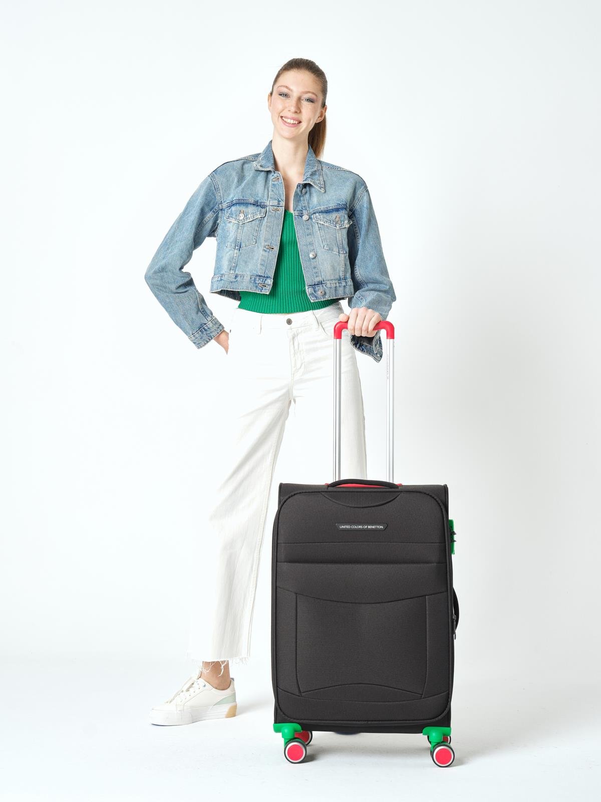 Benetton 2'li Valiz Seti Orta Ve Kabin Boy Lüx Kumaş Valiz Siyah Bnt2800