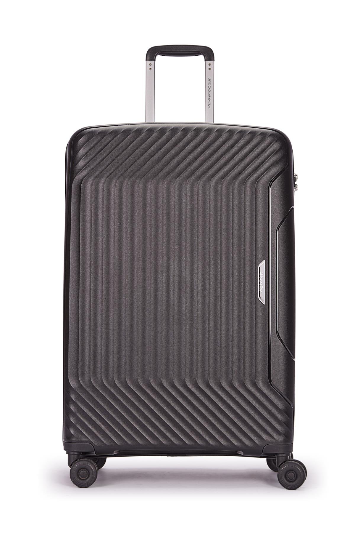 Benetton 3'lü Set Büyük Orta Ve Kabin Boy %100 Polipropilen Valiz Siyah 14Bnt8001