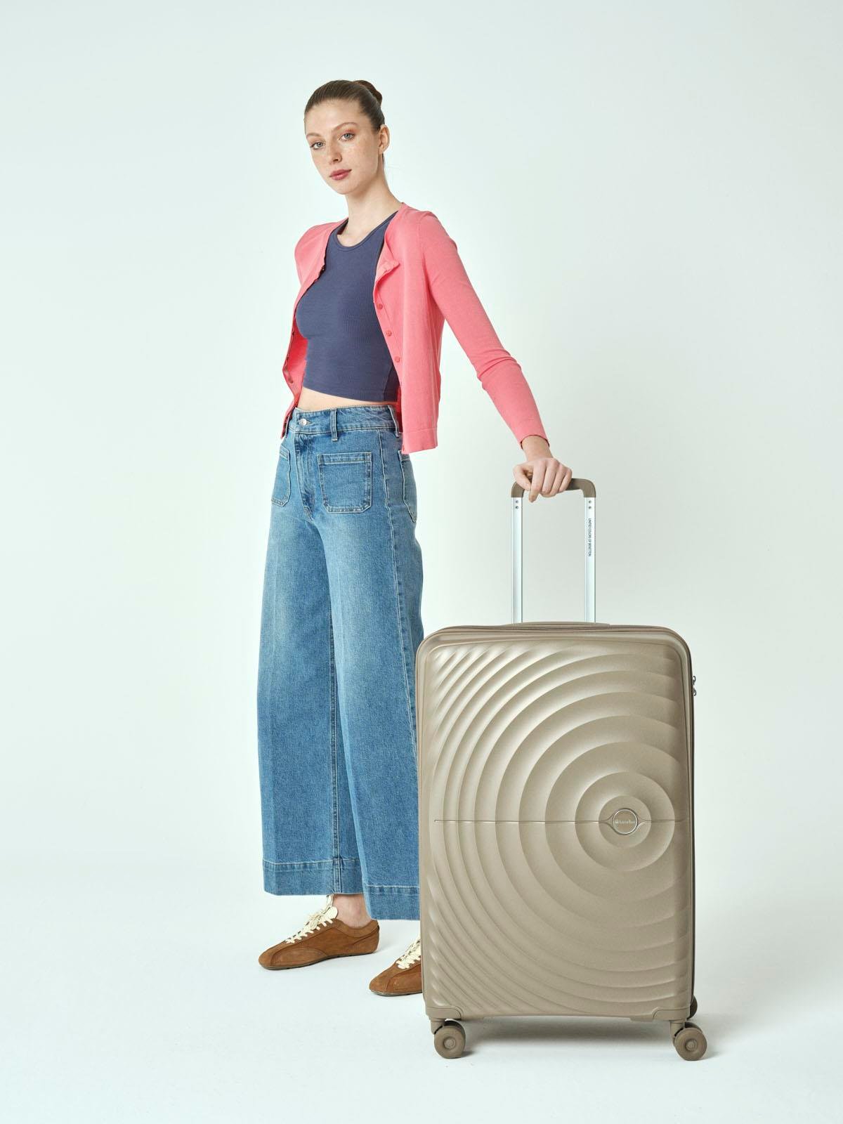 Benetton 3'lü Valiz Set Büyük Orta Ve Kabin Boy %100 Polipropilen Şampanya 14Bnt8002