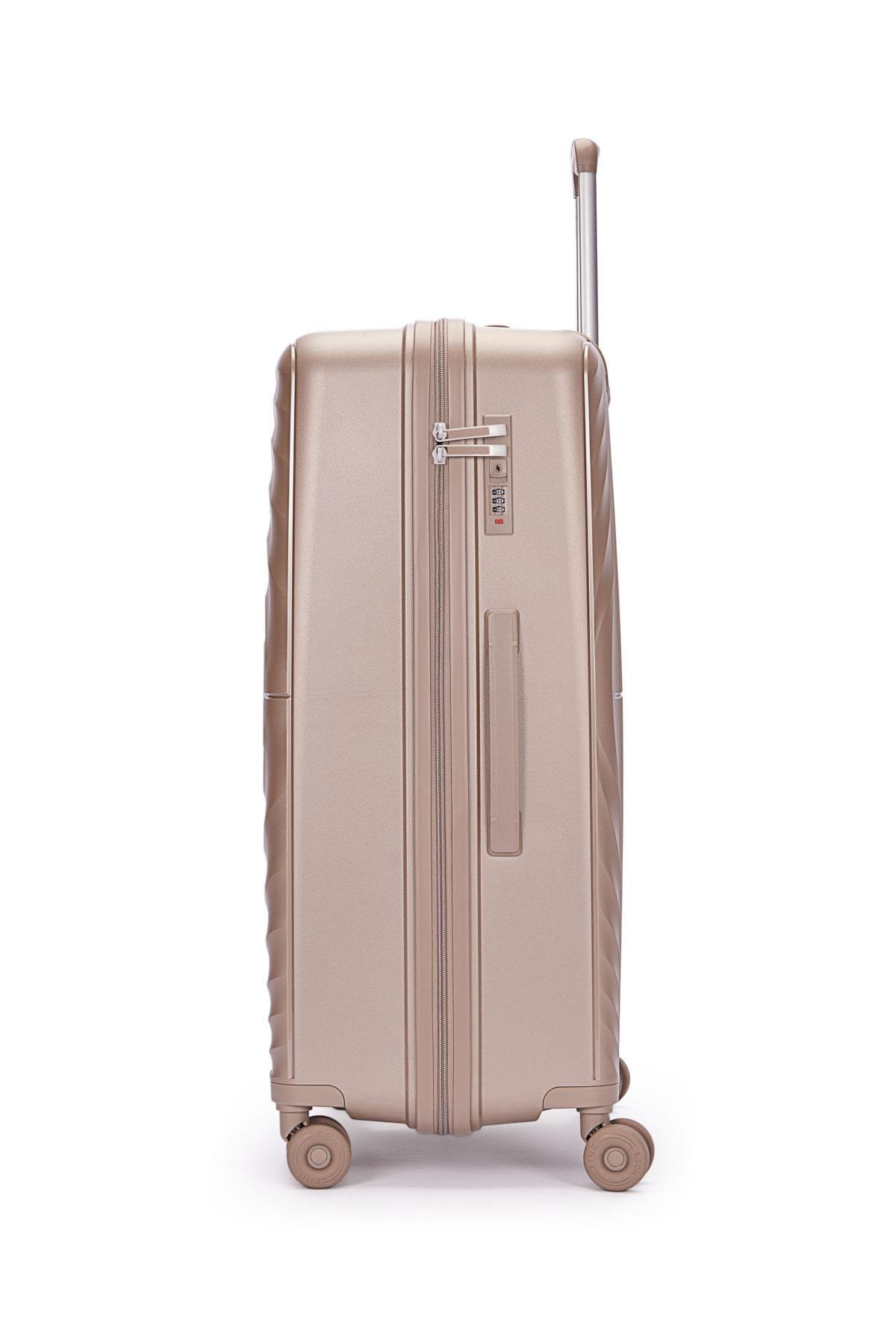 Benetton 3'lü Valiz Set Büyük Orta Ve Kabin Boy %100 Polipropilen Şampanya 14Bnt8002