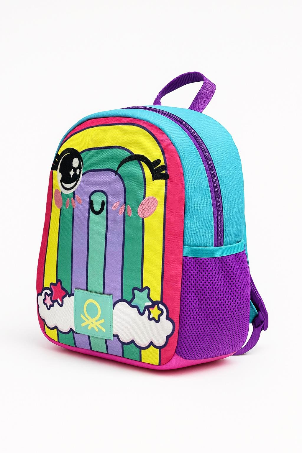 Benetton Gökkuşağı Desenli İkili Anaokul Çantası Seti(Anaokul Sırt Çantası, Çift Gözlü Kalem Kutusu)