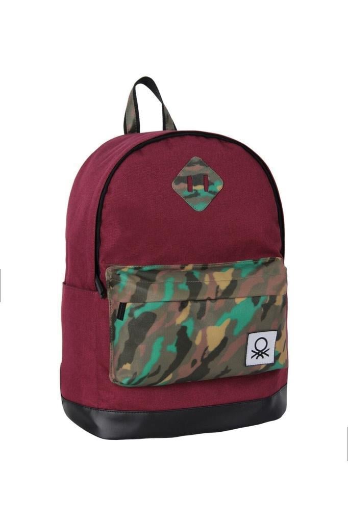 Benetton Okul Sırt Çantası Bordo Kamuflaj
