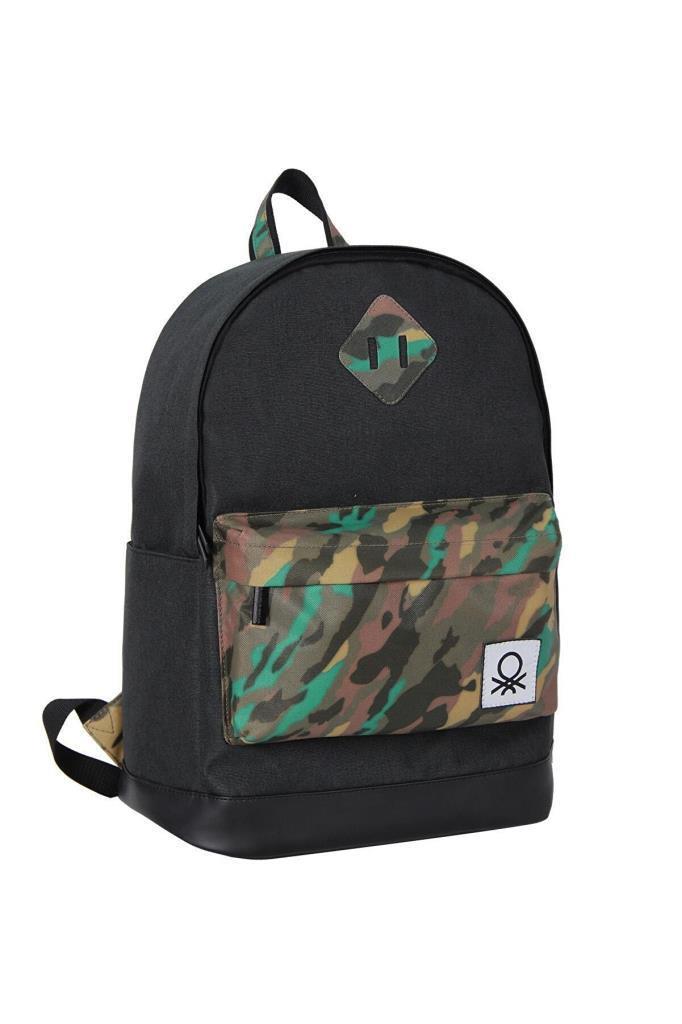 Benetton Okul Sırt Çantası Siyah Kamuflaj